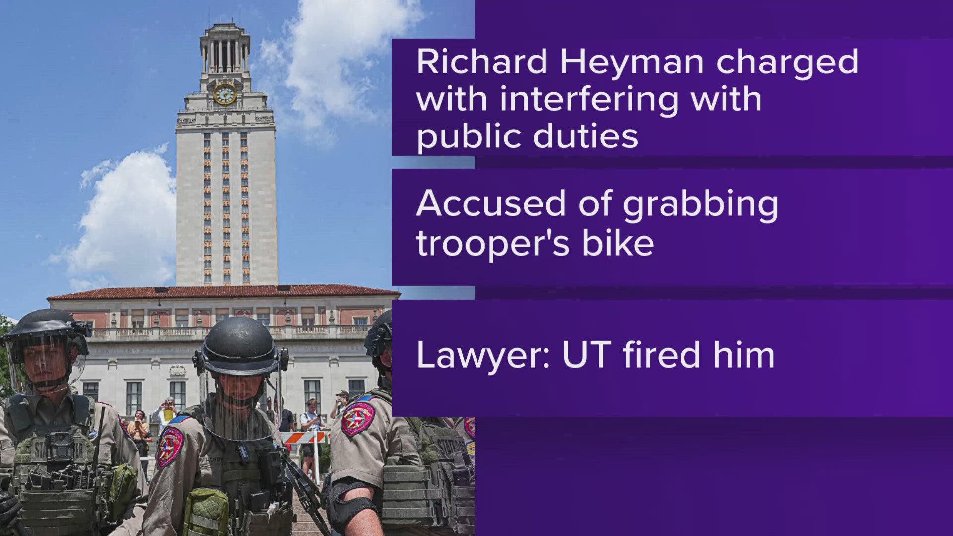 Richard Heyman is charged with interfering with public duties after allegedly grabbing a DPS trooper's bike.