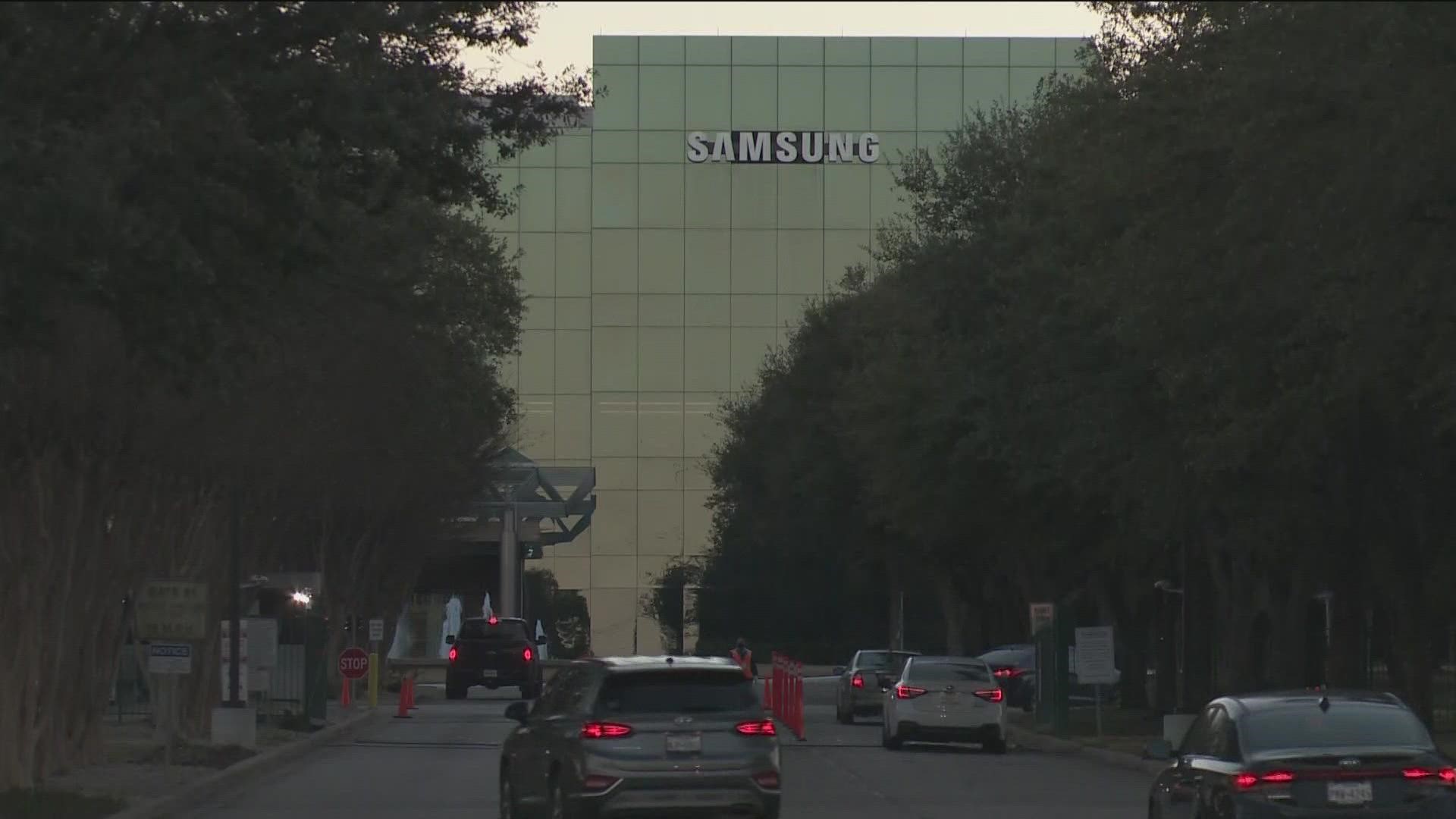 Samsung leaders said about 763,000 gallons of diluted acidic wastewater spilled into a tributary of Harris Branch Creek.
