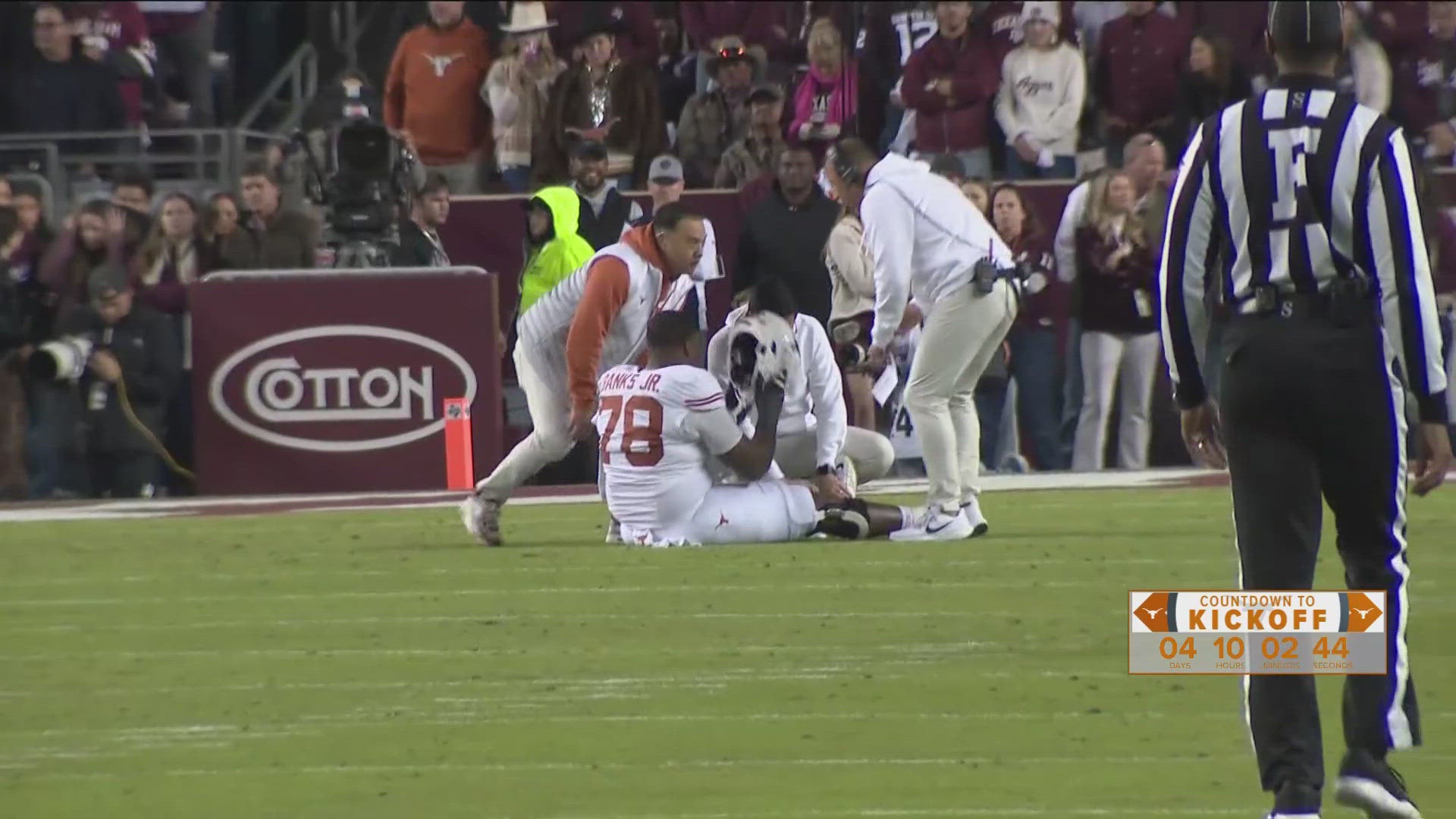 Texas' head coach said Kelvin Banks had "a good start to the week" after injuring his ankle in a game against Texas A&M.