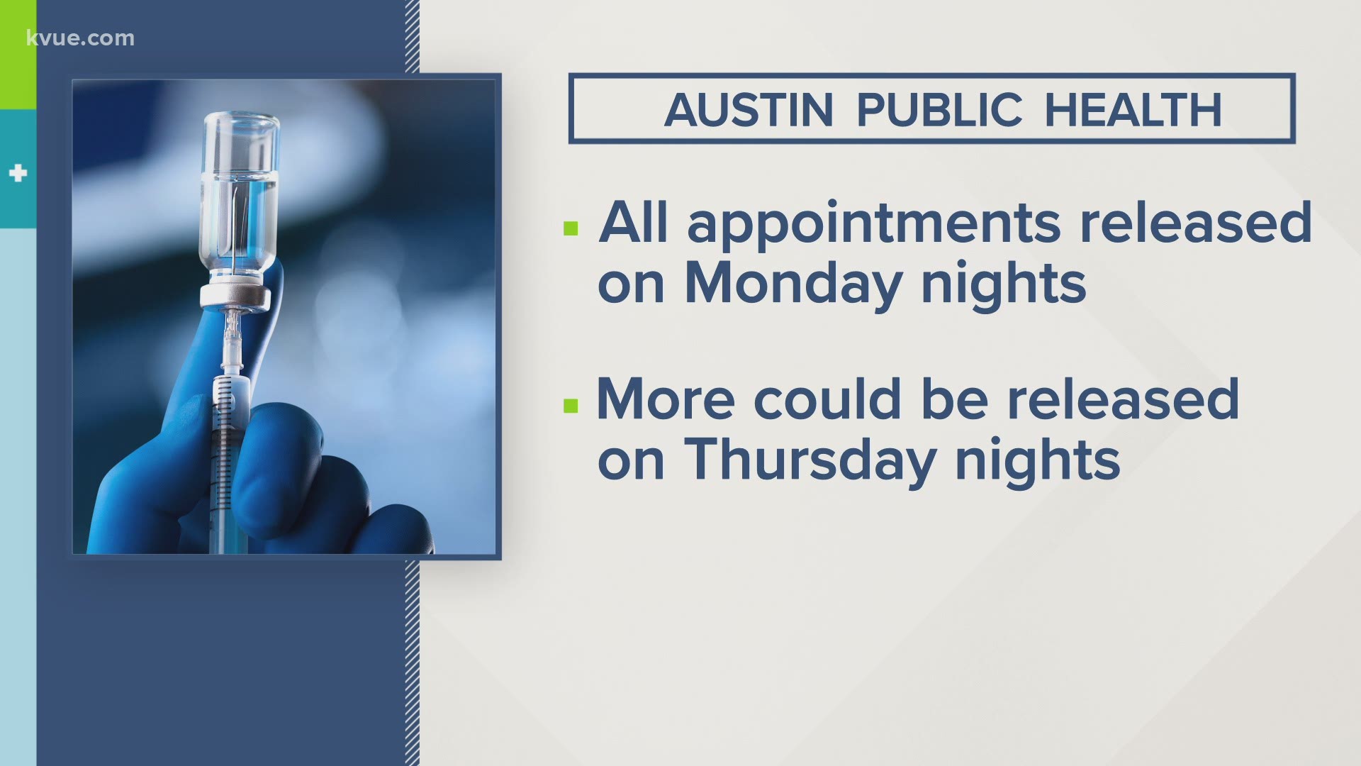Austin Public Health is changing the way it releases appointments for the first dose of COVID-19 vaccine.