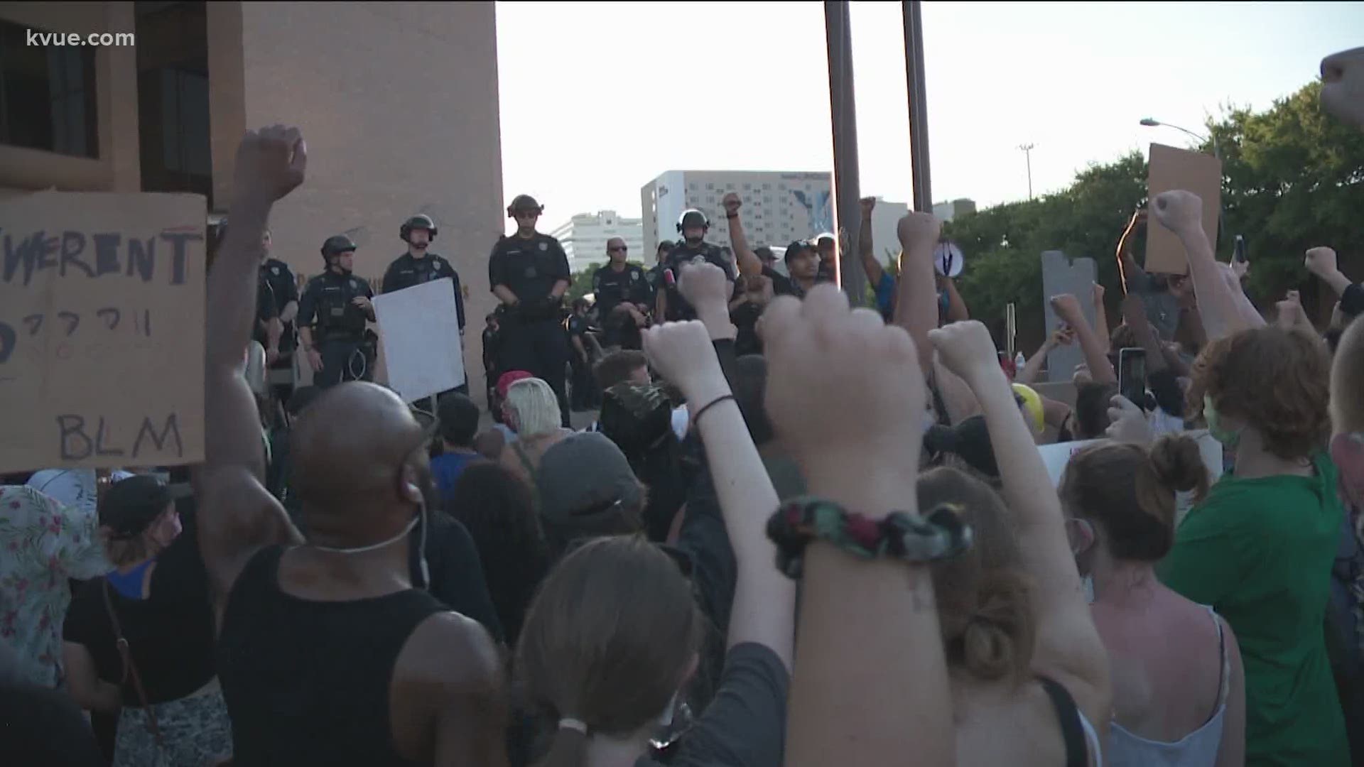 KVUE's Mike Marut gives live updates during the evening hours of Sunday's protest in Austin.
