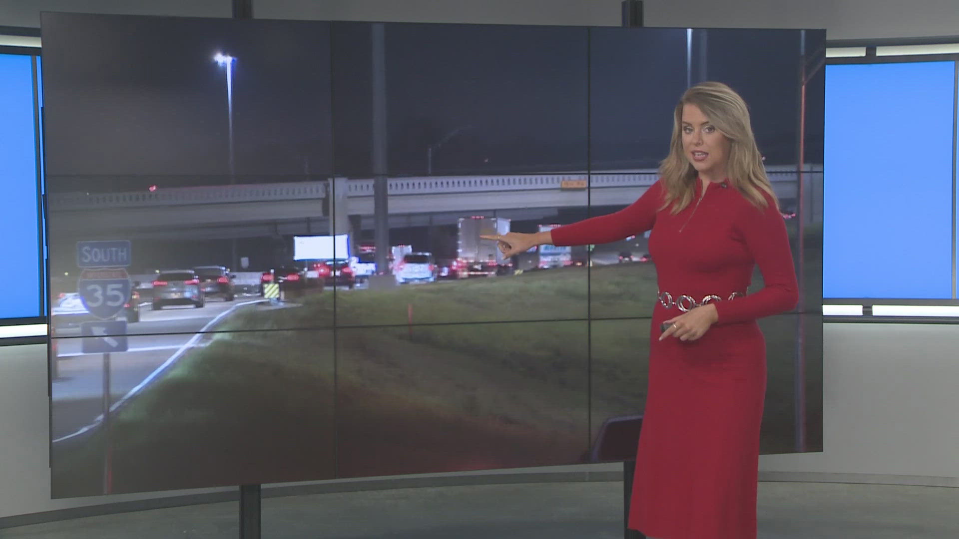 Southbound I-35 at State Highway 29 is back open to traffic after an 18-wheeler crashed into the overpass on Tuesday. 