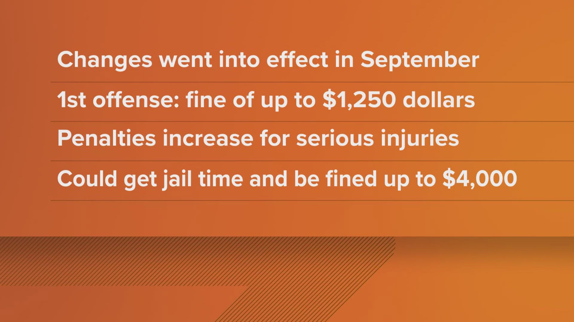 Drivers could face jail time and a fine of up to $4,000 for breaking the law, which was updated last year.