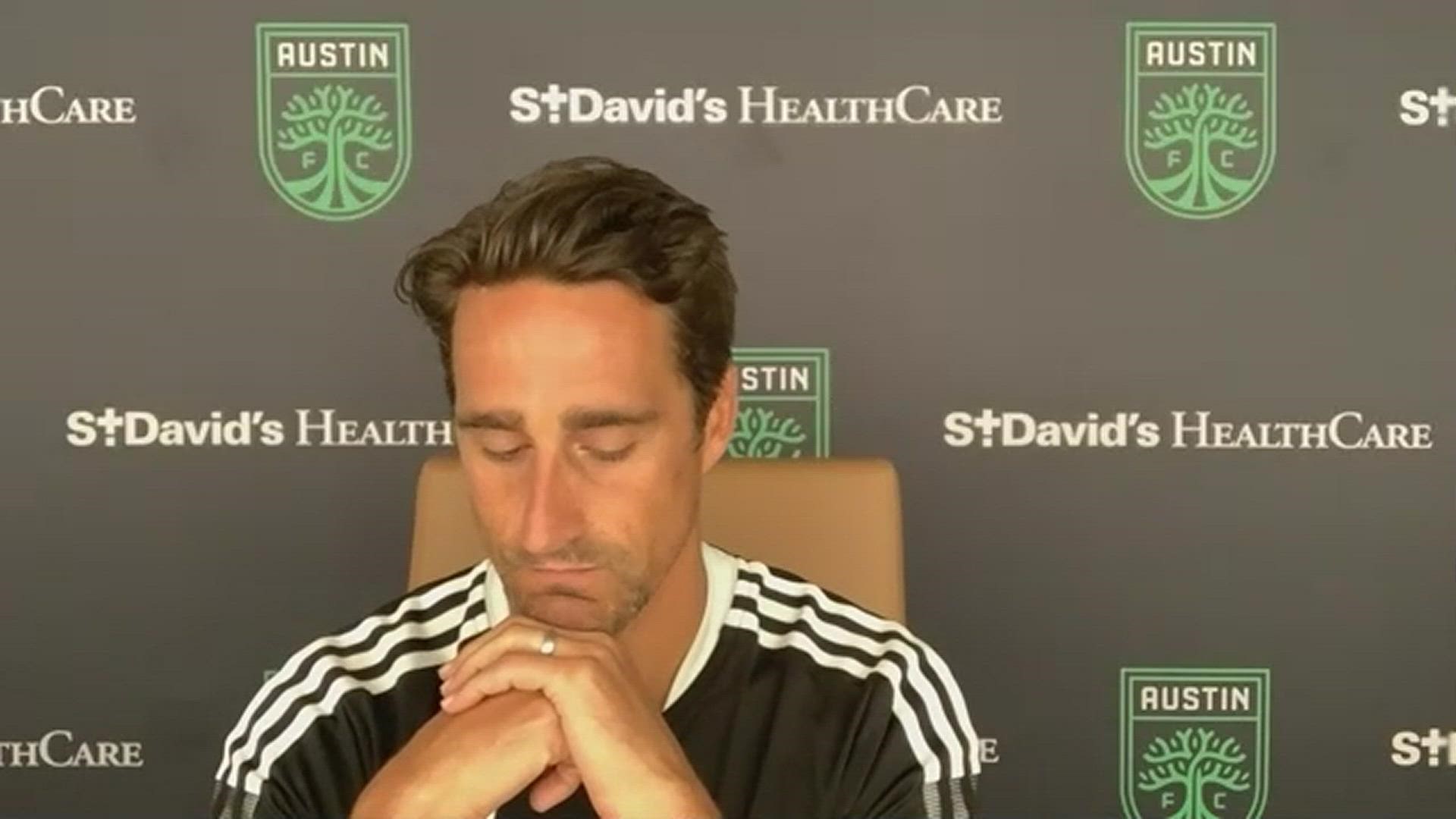 Austin FC head coach Josh Wolff speaks with the media on July 27, 2021, before the club's July 31 match against the Colorado Rapids.