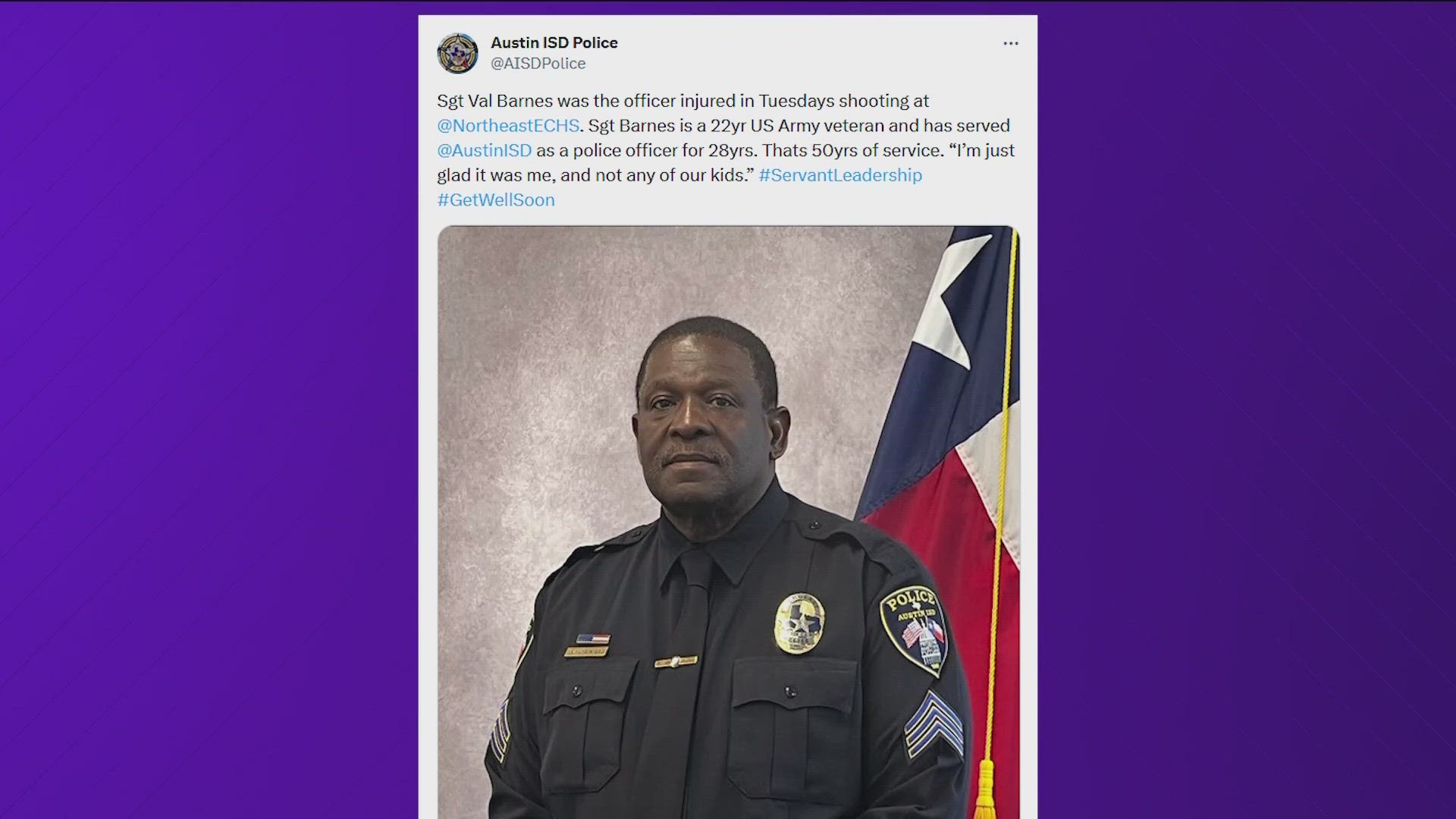 Sgt. Val Barnes has worked with AISD for over 28 years.