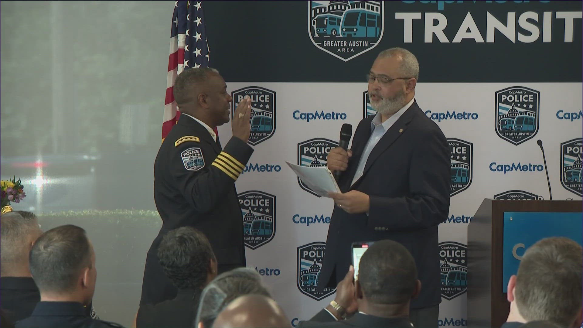 Capital Metro hosted a swearing-in ceremony Monday to welcome its first police chief.