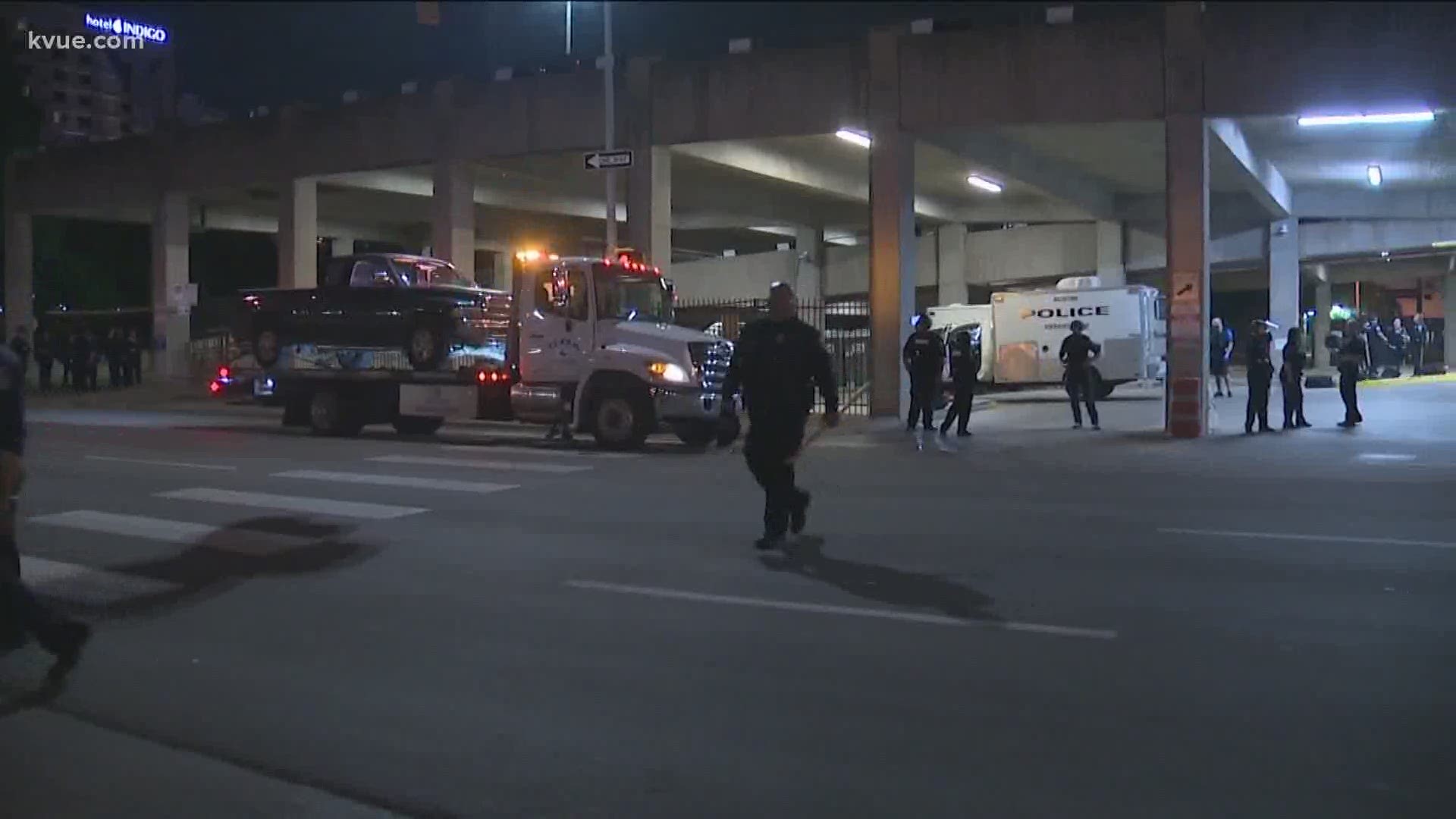 Two separate incidents happened during a peaceful night of protests at APD's headquarters.
