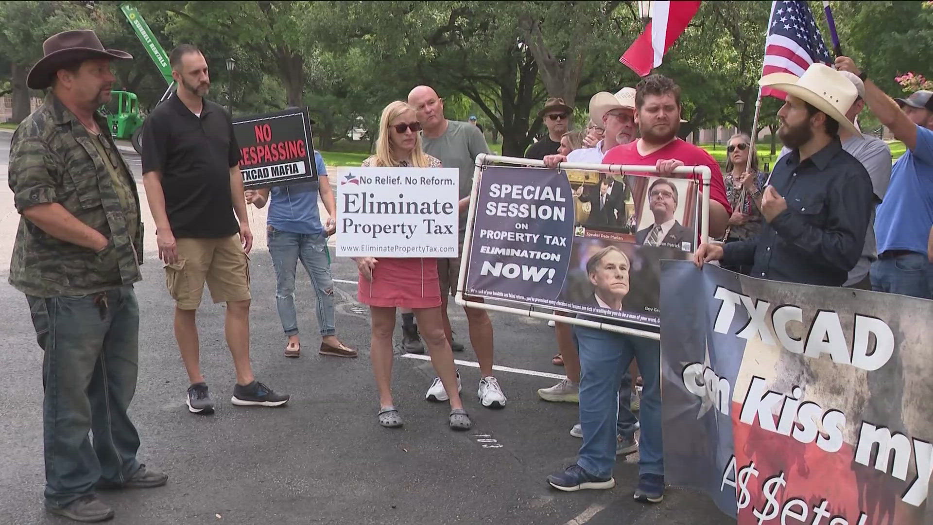 The "We're Done" rally was held at the Texas Capitol on Saturday morning. Protesters demanded a special session to eliminate property taxes.