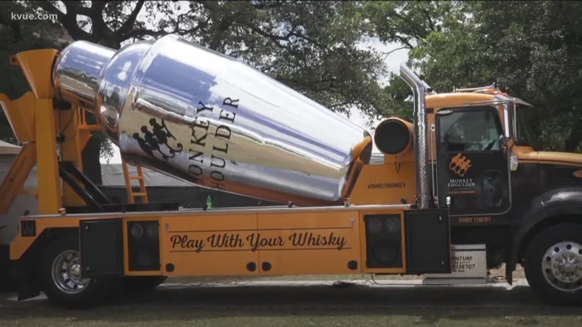 A giant cocktail shaker is making a quick trip around Austin. The Giant Monkey Mixer is currently at the Wine and Food Festival. It can hold more than 2,000 gallons of alcohol.