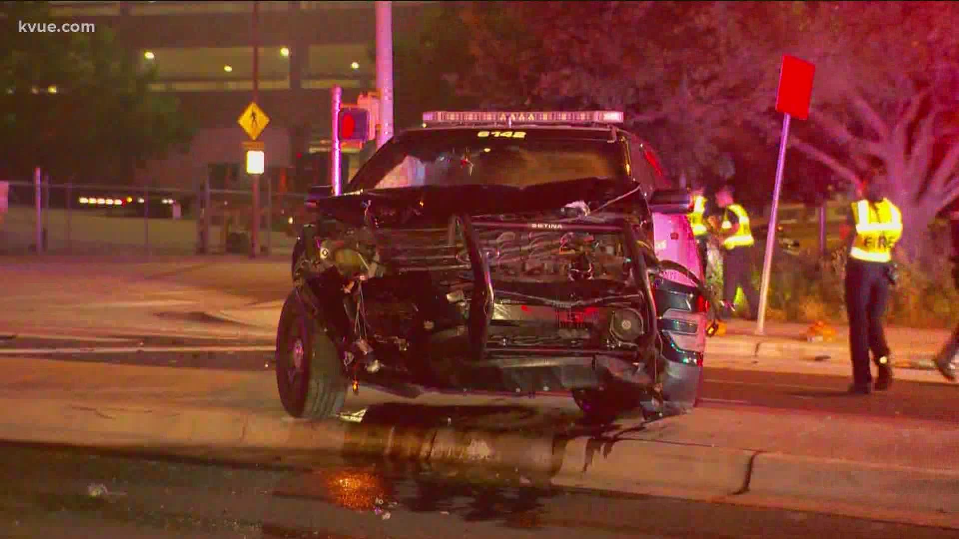 Austin police are investigating an officer-involved crash near downtown.