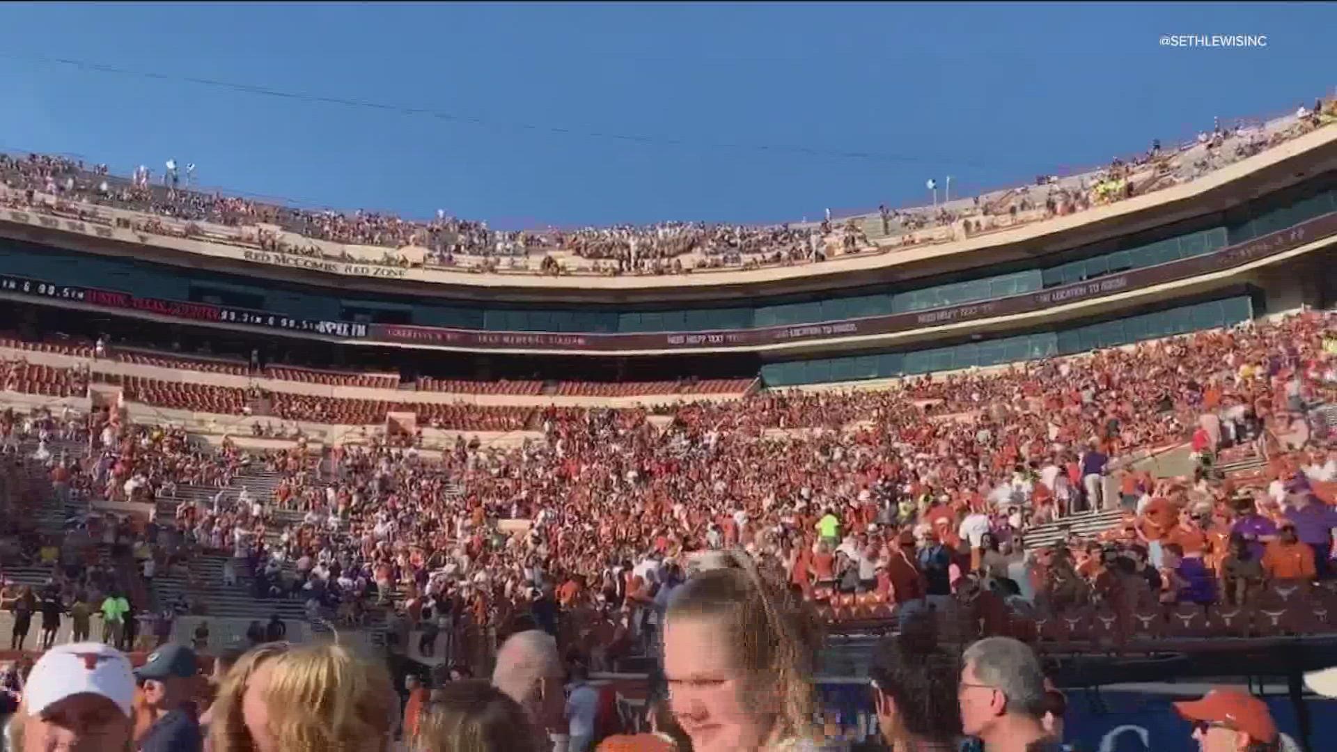 The band would have been sitting in the upper northeast corner of DKR Texas Memorial Stadium.