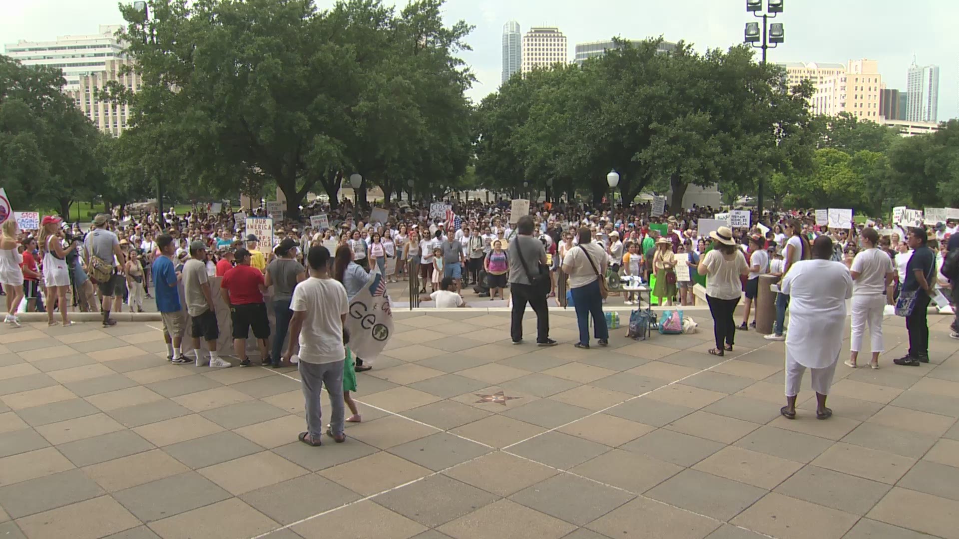 Hundreds met in front to the Texas Capitol to rally against detention centers for immigrant children