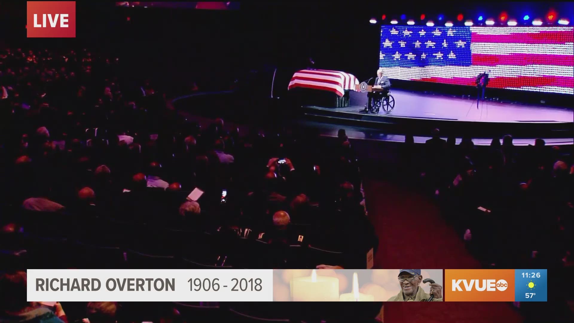 Gov. Greg Abbott gave a touching speech during Richard Overton's funeral in Austin Saturday morning.