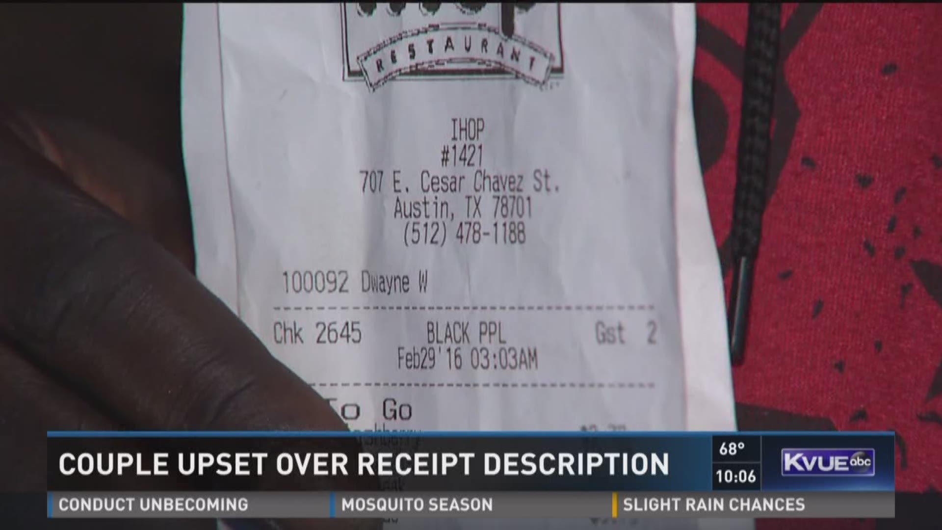 Couple upset over receipt description