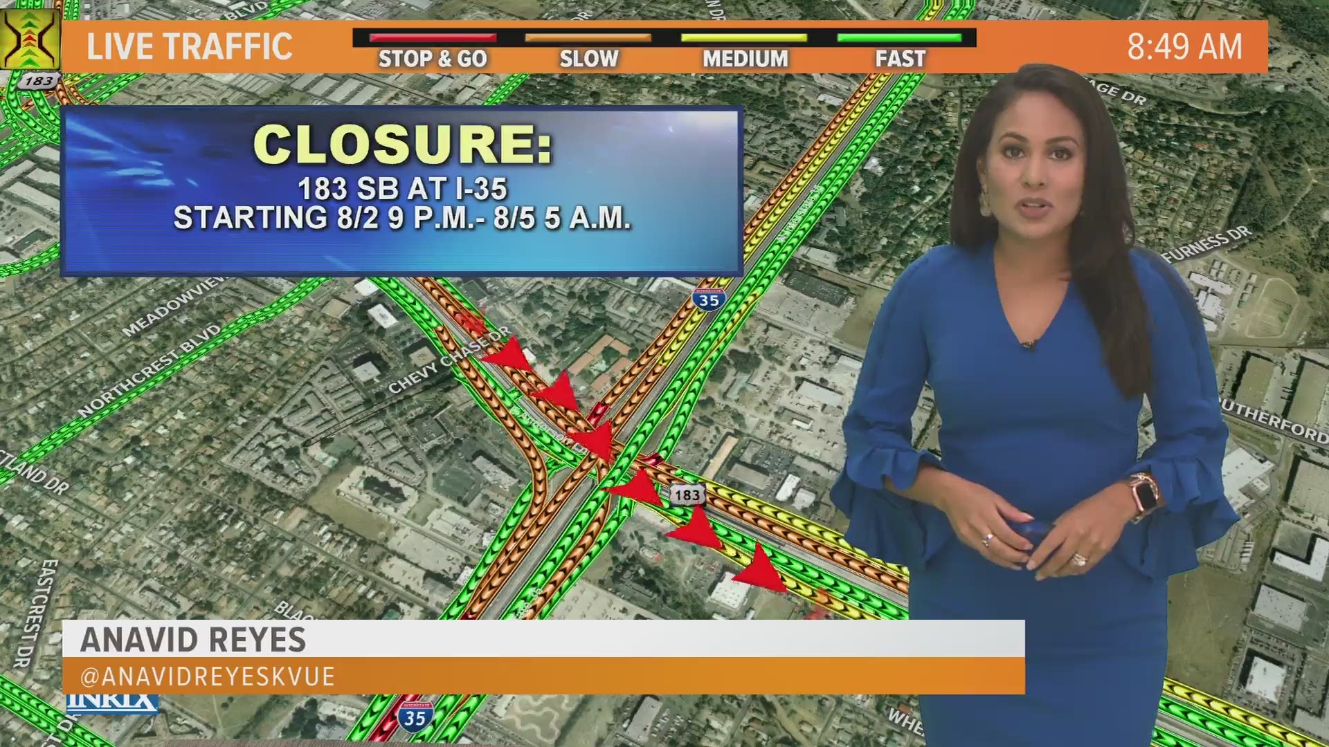 US-183 SB mainlane and frontage road closures