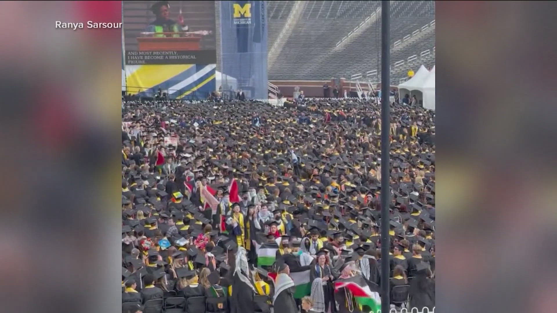 Over the weekend, demonstrators interrupted a graduation ceremony at the University of Michigan.