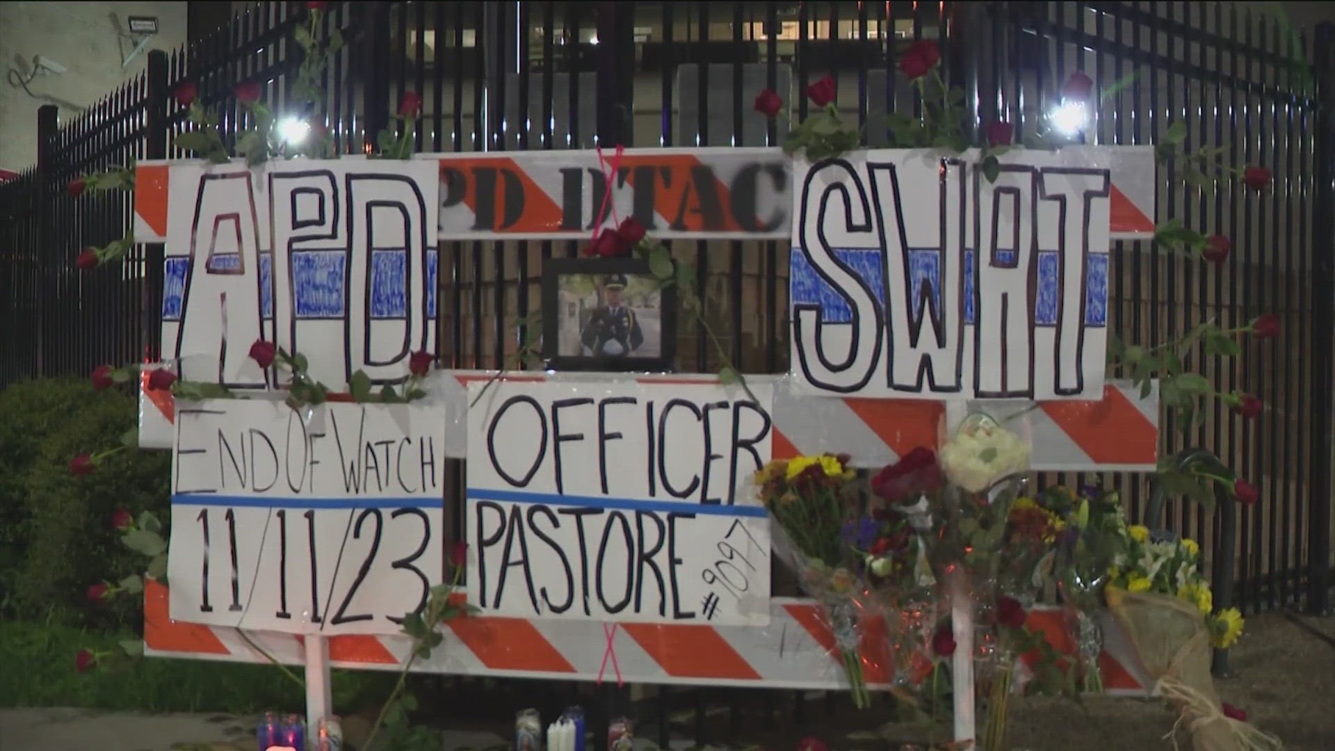 Officer Jorge Pastore was shot and killed by a stabbing suspect at a home in South Austin. KVUE's Kelsey Sanchez attended a candlelight vigil held in his honor.