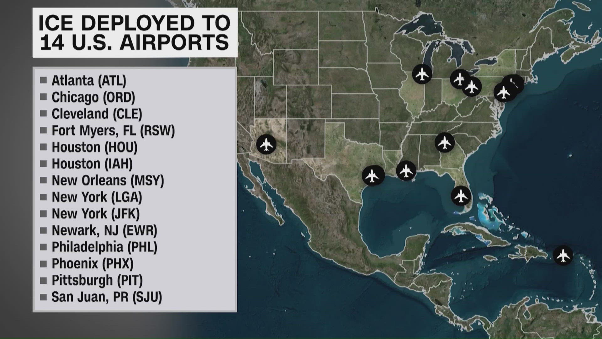 ICE agents deployed to 14 US airports as partial government shutdown ...