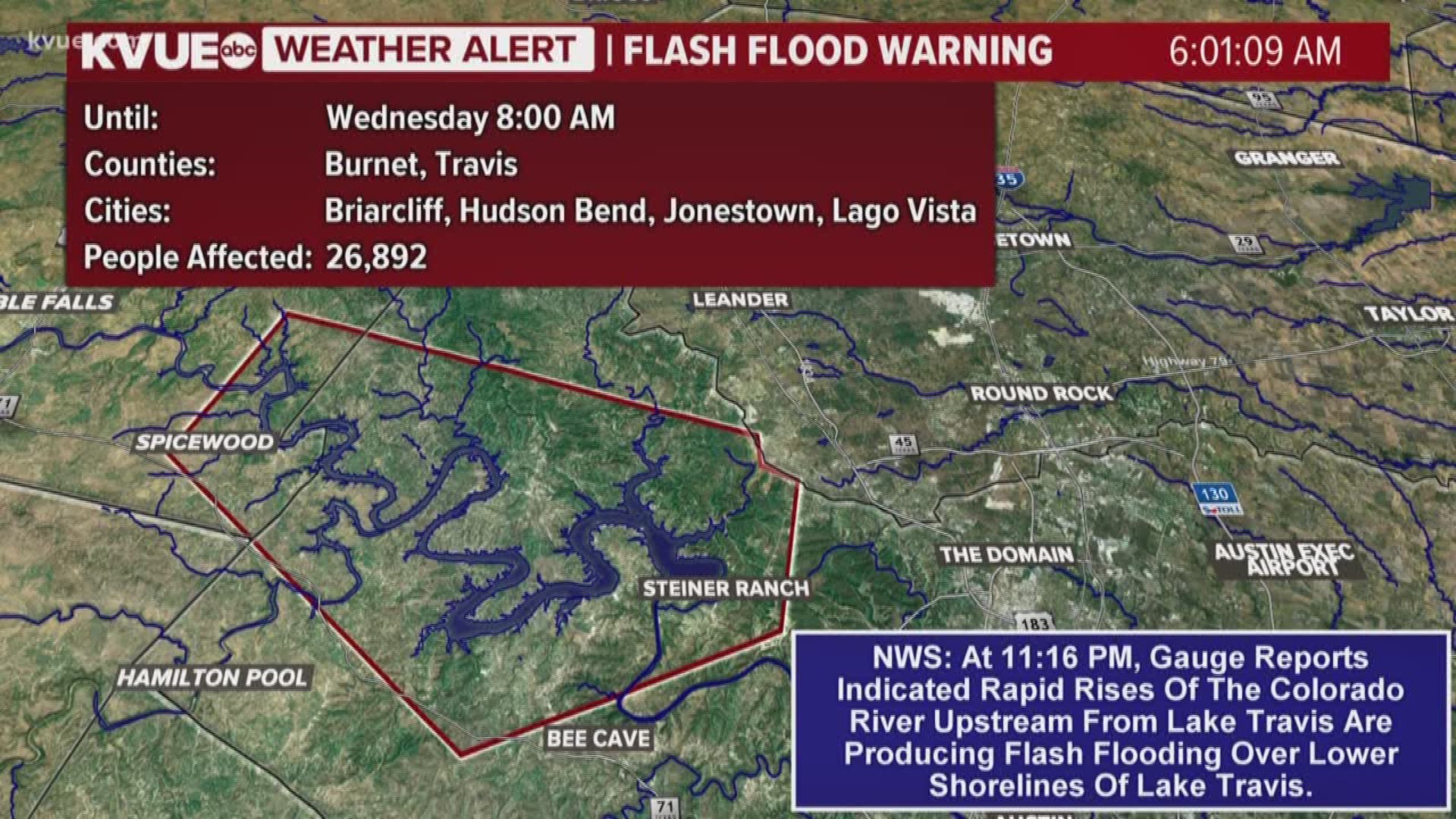 Lake Travis lake levels continue to rise following Llano River flooding