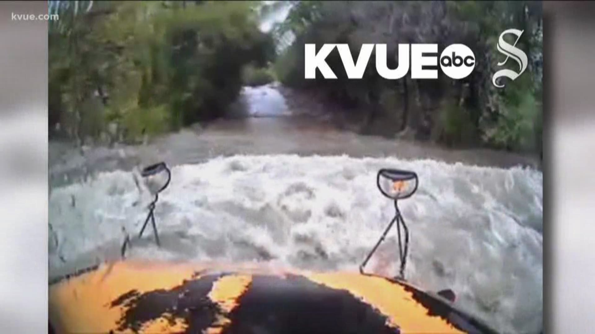 New video first obtained by KVUE and the Austin American-Statesman shows a Leander school bus driving into raging floodwaters, then floating down a swollen creek until rescuers saved the driver and a student on board.