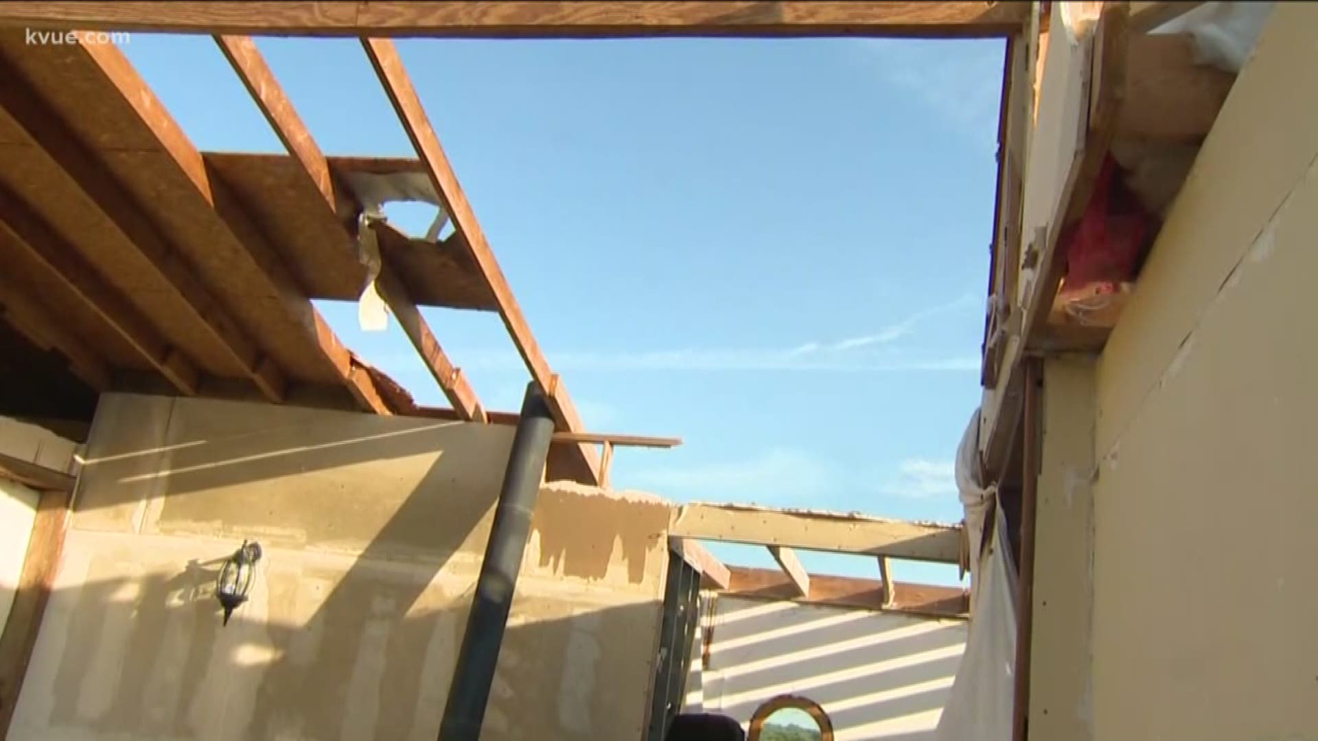 A Lockhart woman and her son are just thankful to be alive after the storm ripped off their roof.