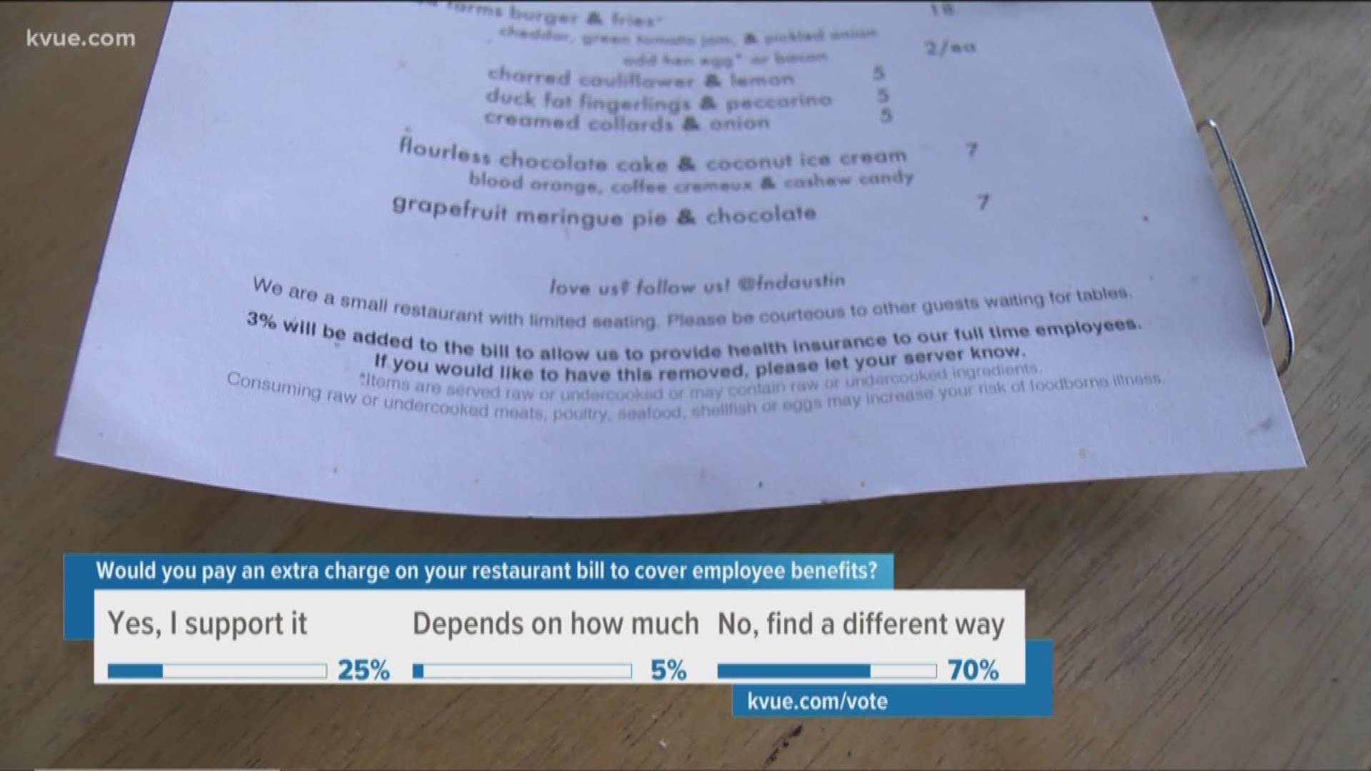 Two restaurants have started adding a charge to customers' bills to help them cover their employees' benefits.