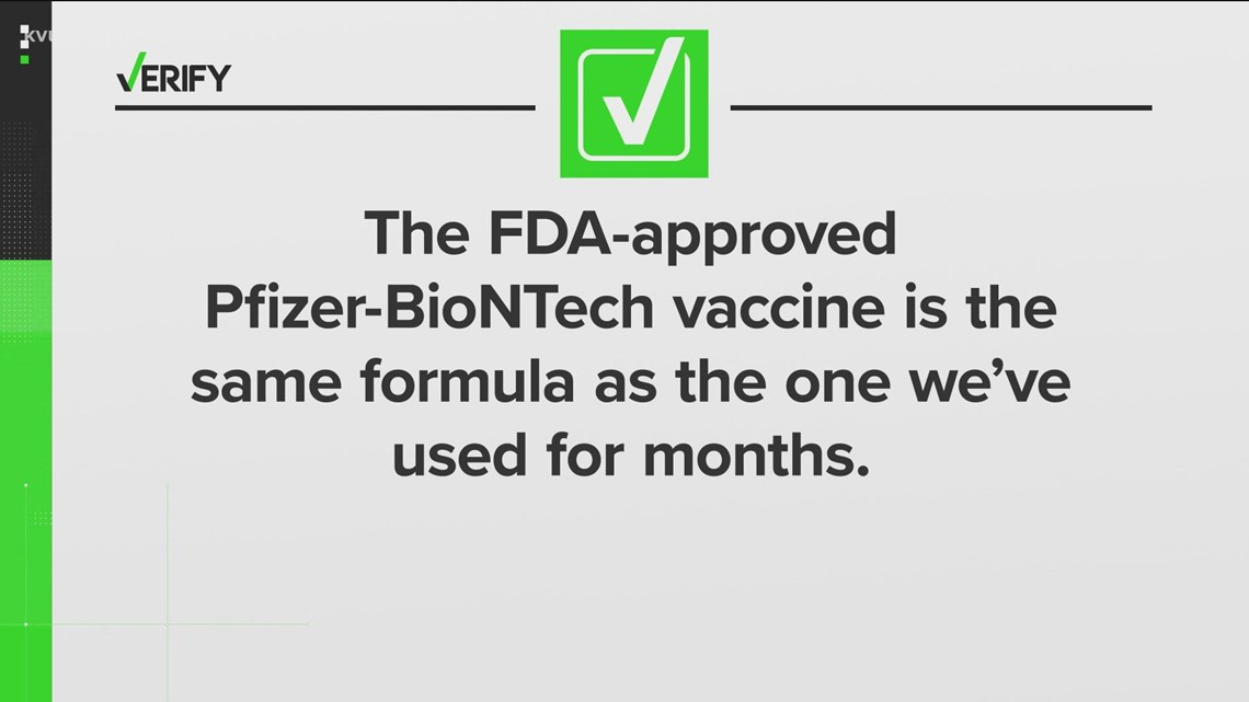 Yes, FDAapproved Comirnaty has the same formula as the PfizerBioNTech vaccine used under