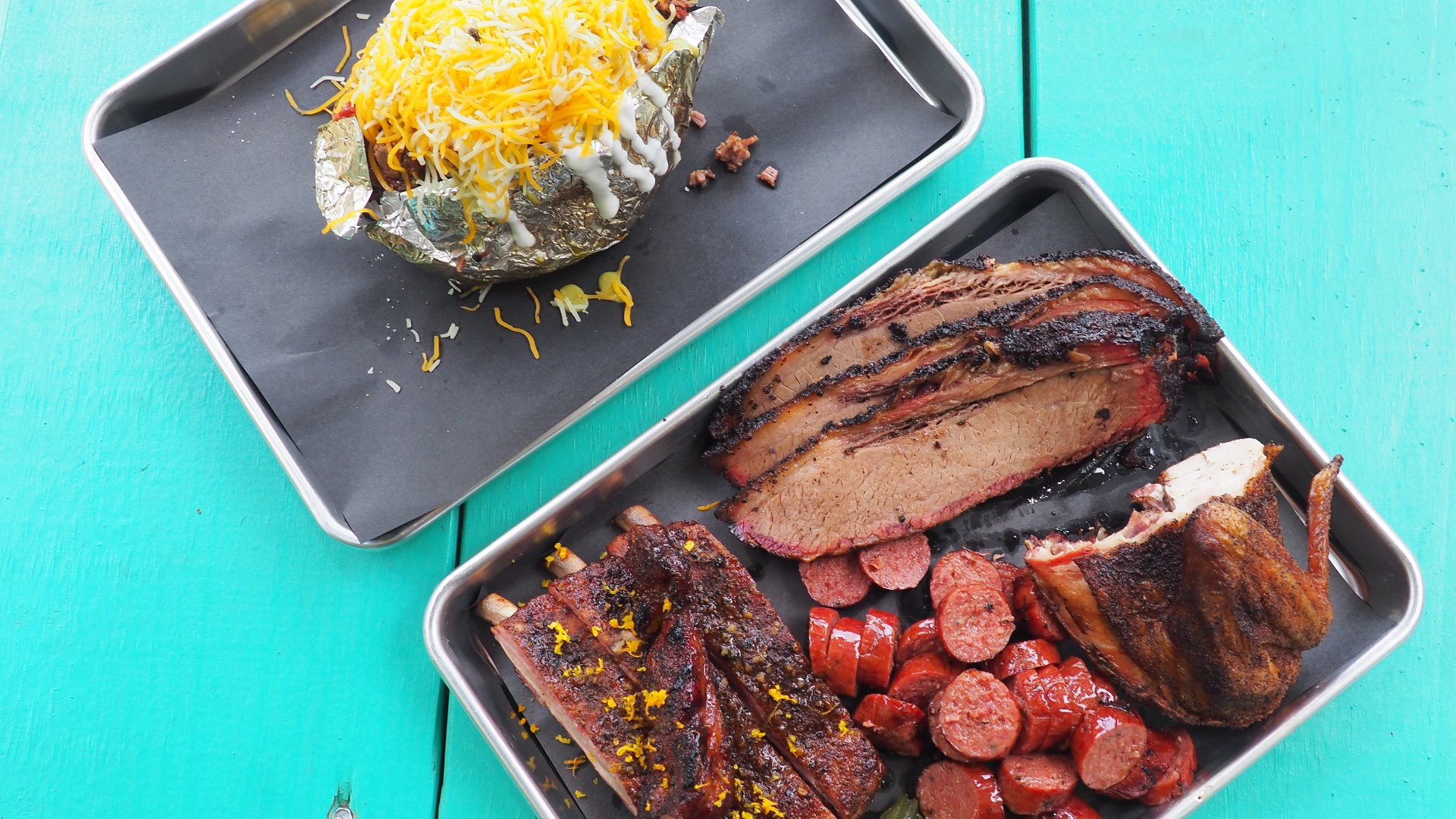 Louie's Craft BBQ serves loaded baked potatoes the size of your head