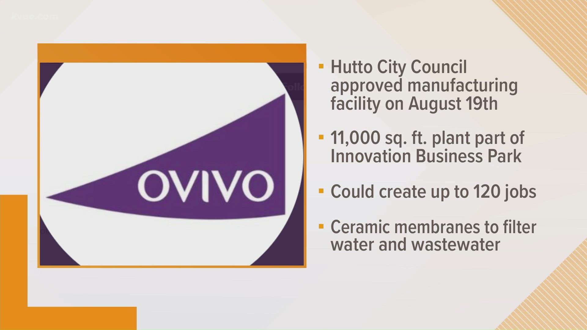 Ovivo's plans to build a manufacturing facility were approved by the Hutto City Council last week.