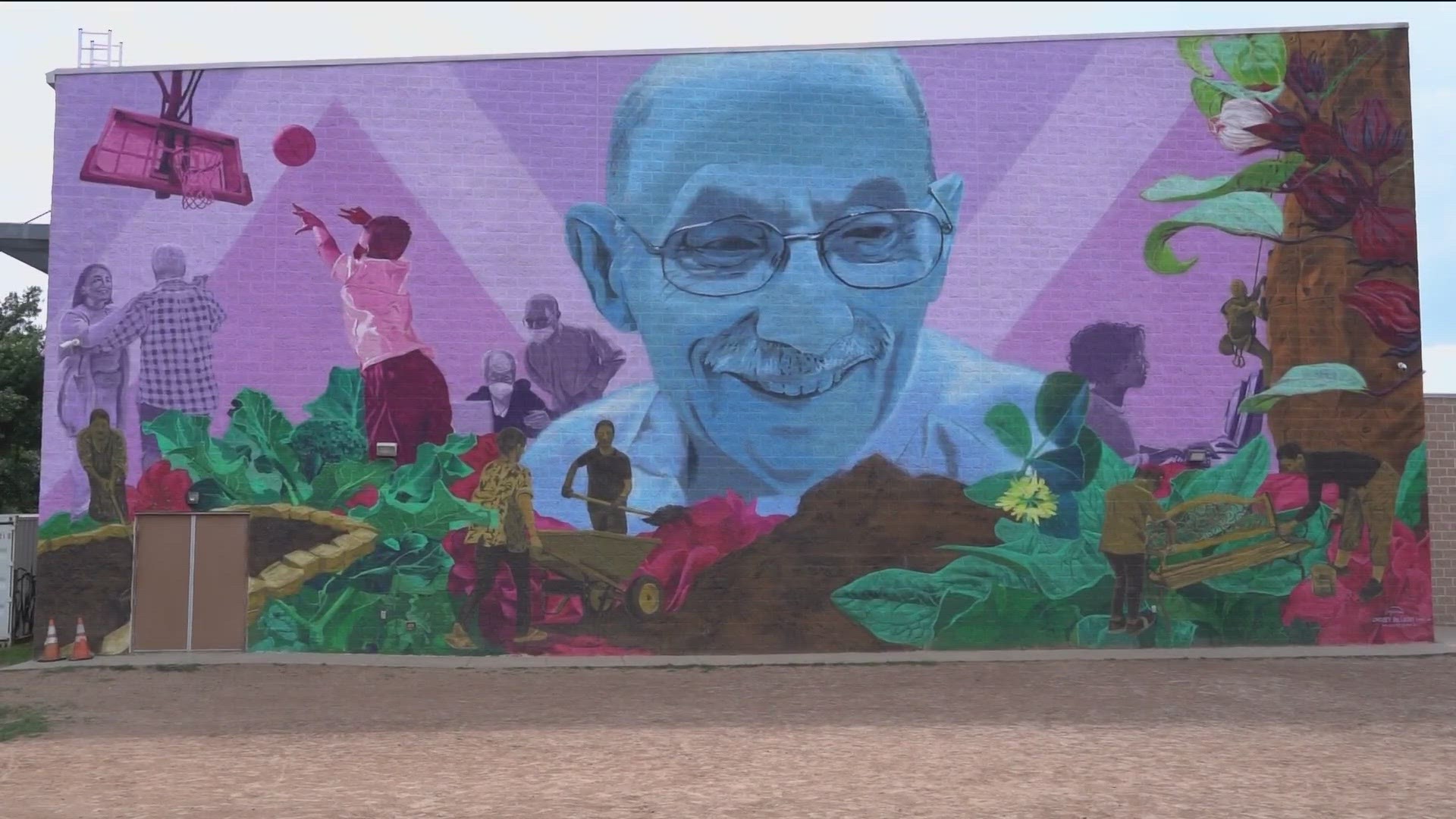 A new mural honoring Austin's first Latino mayor, Gus Garcia, is now displayed on the side of the rec center named in his honor.