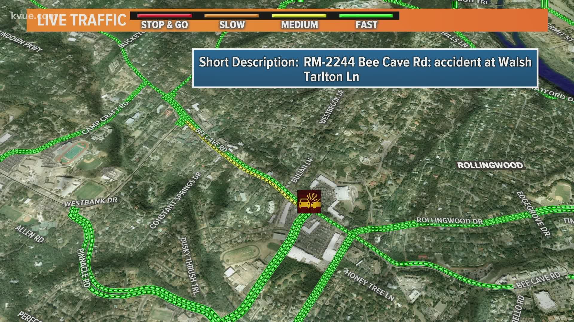 Austin-Travis County EMS said a person was hit by a vehicle near Bee Caves Road and Walsh Tarlton Lane in southwest Austin.