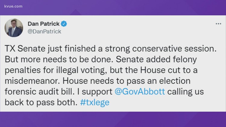 Texas Lt. Gov. Dan Patrick supports calling for fourth special session