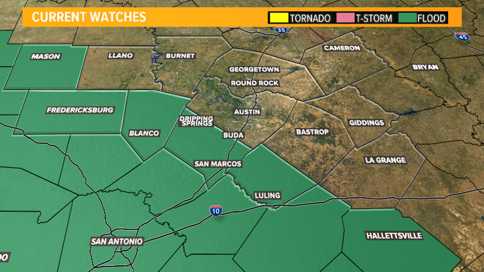 Flash Flood Watch in effect for areas south of Austin | kvue.com
