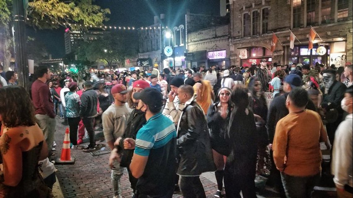 Large crowds on Sixth Street in Downtown Austin on Halloween