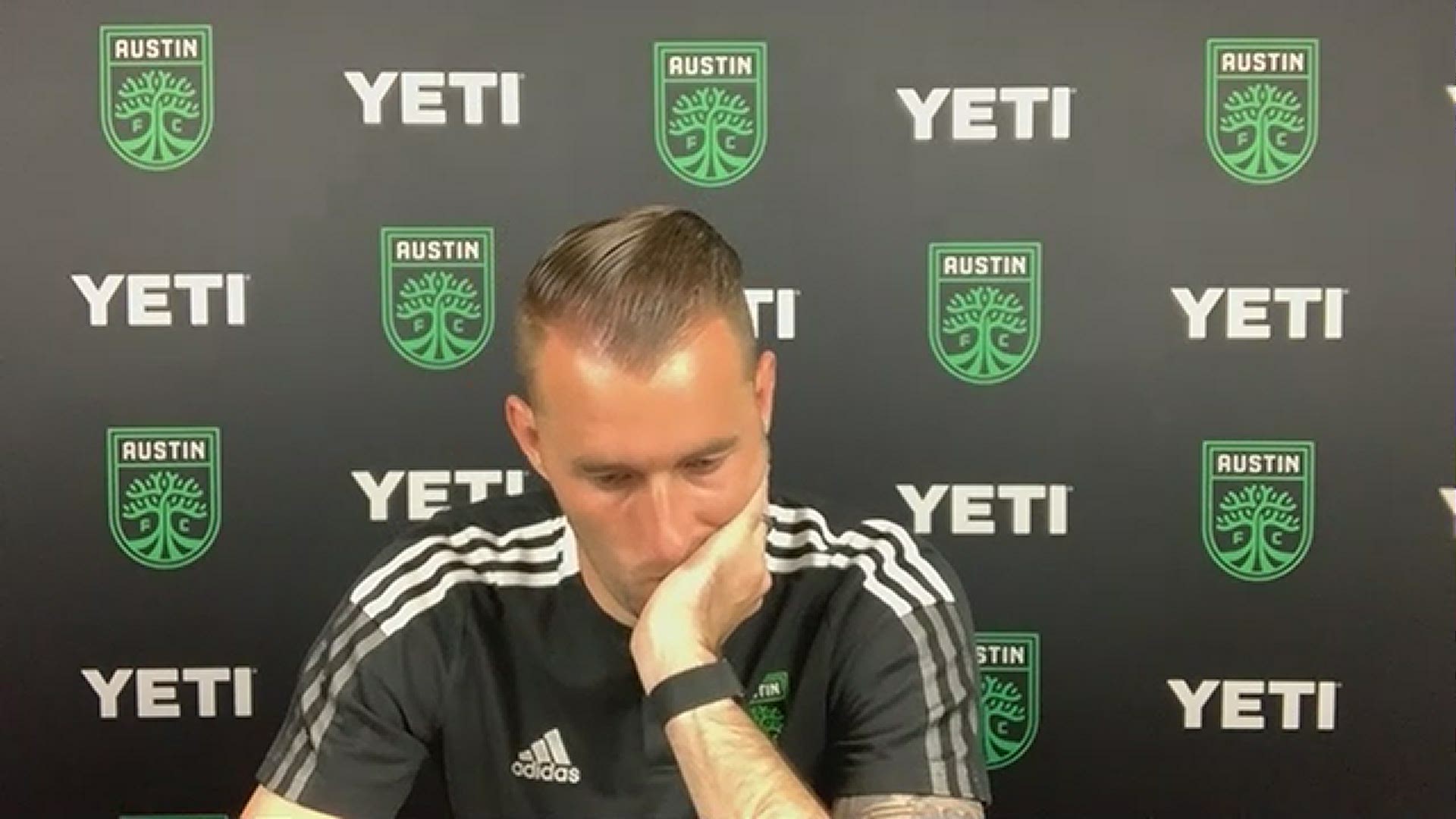 Austin FC goalkeeper Brad Stuver speaks with the media after a 1-1 draw against Sporting KC on June 12, 2021.