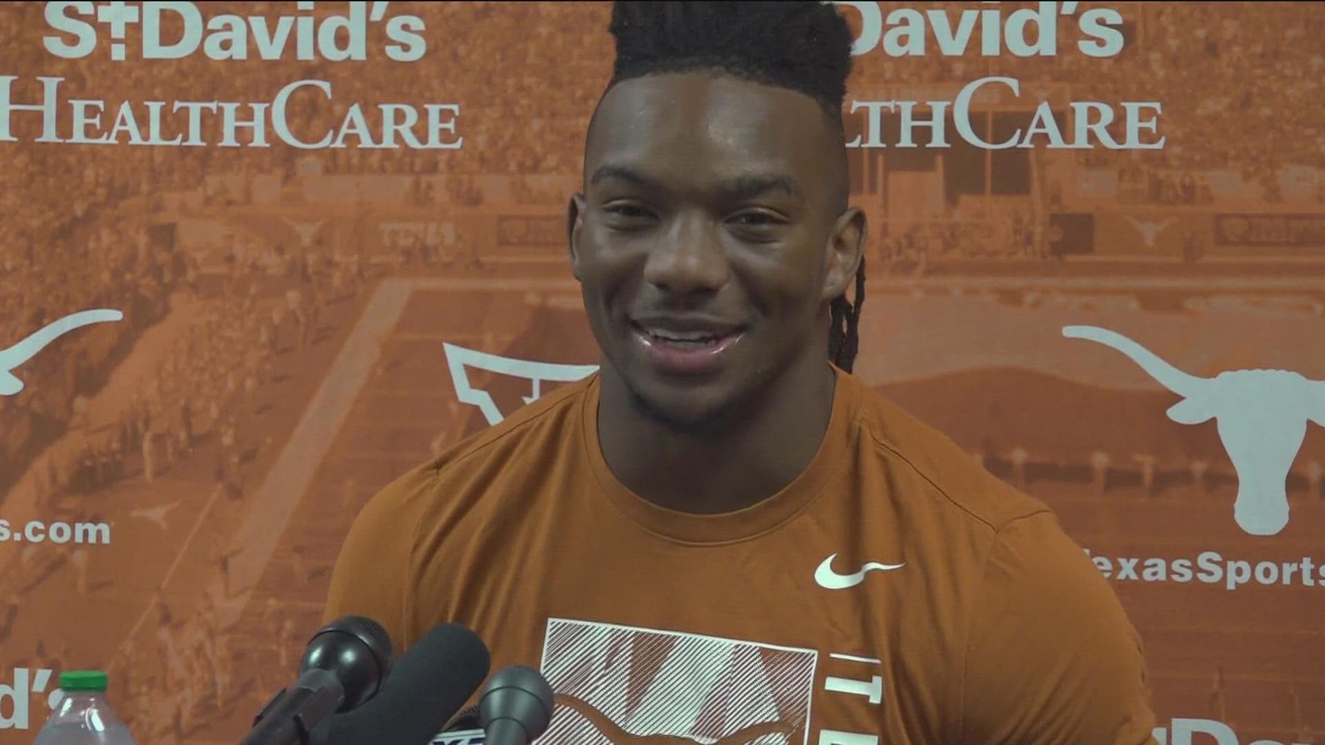 The Texas running back says he does it to get the team's energy up.