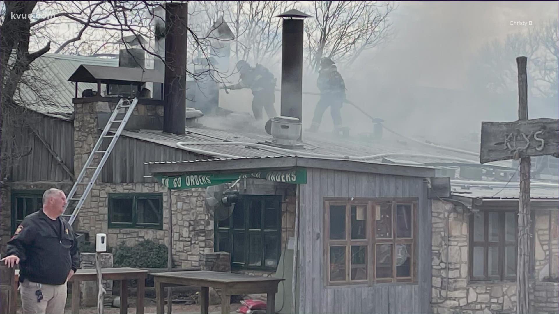 The barbecue restaurant said the fire is under control and no one was hurt.