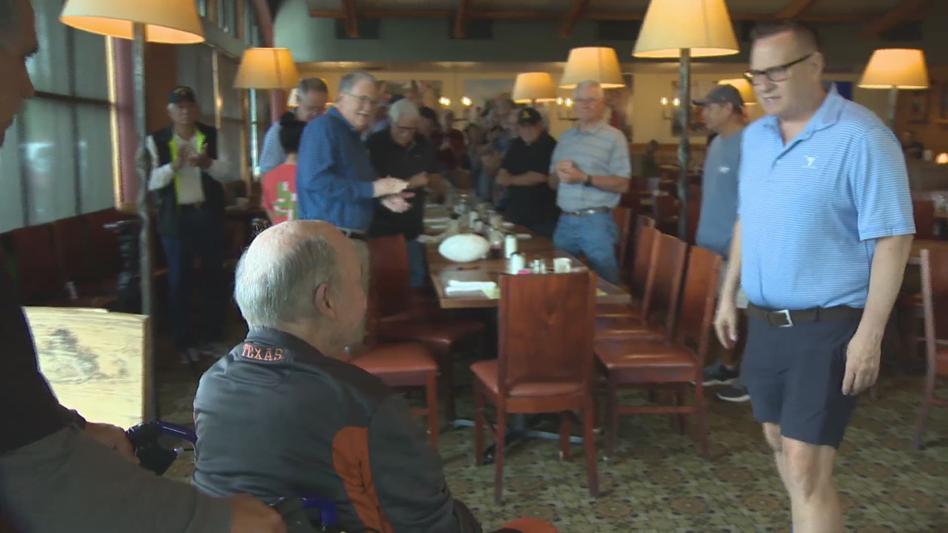 Coach Gus shared Longhorn baseball memories with familiar faces at Maudie's over breakfast.