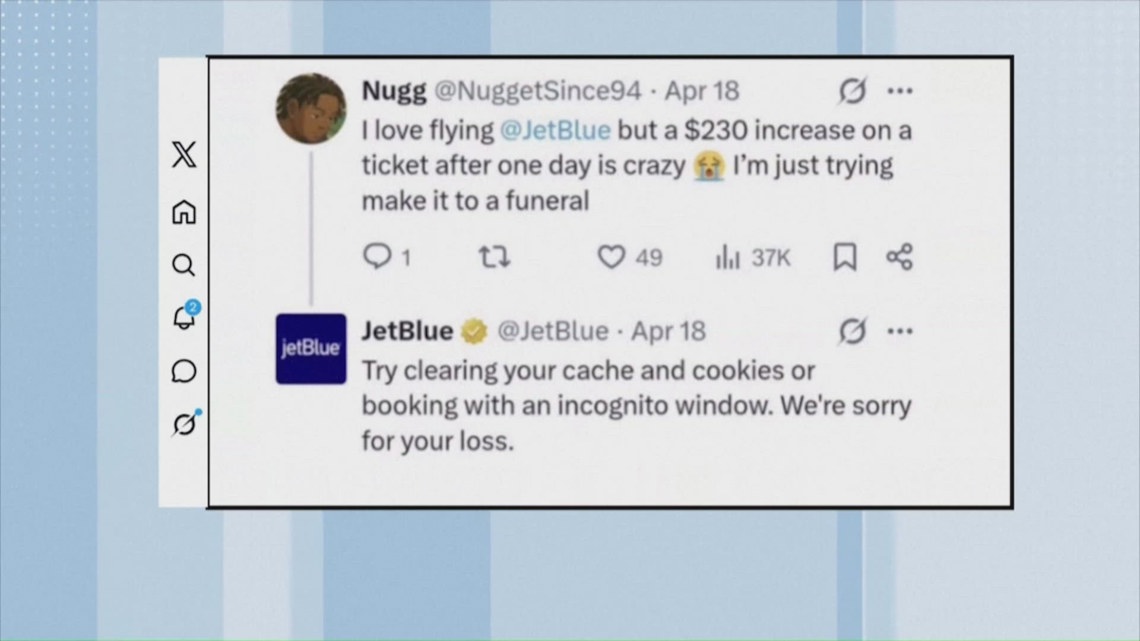 JetBlue Airlines accused of 'surveillance pricing' after response to social media post