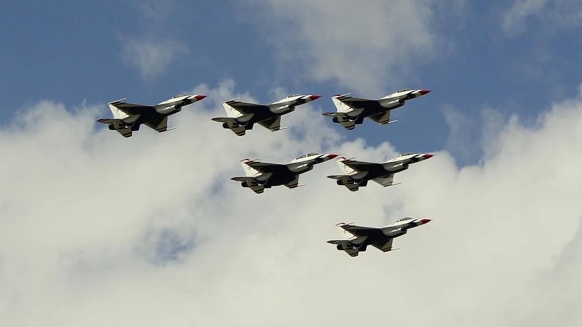 Air Force Thunderbirds flying over Austin, San Antonio