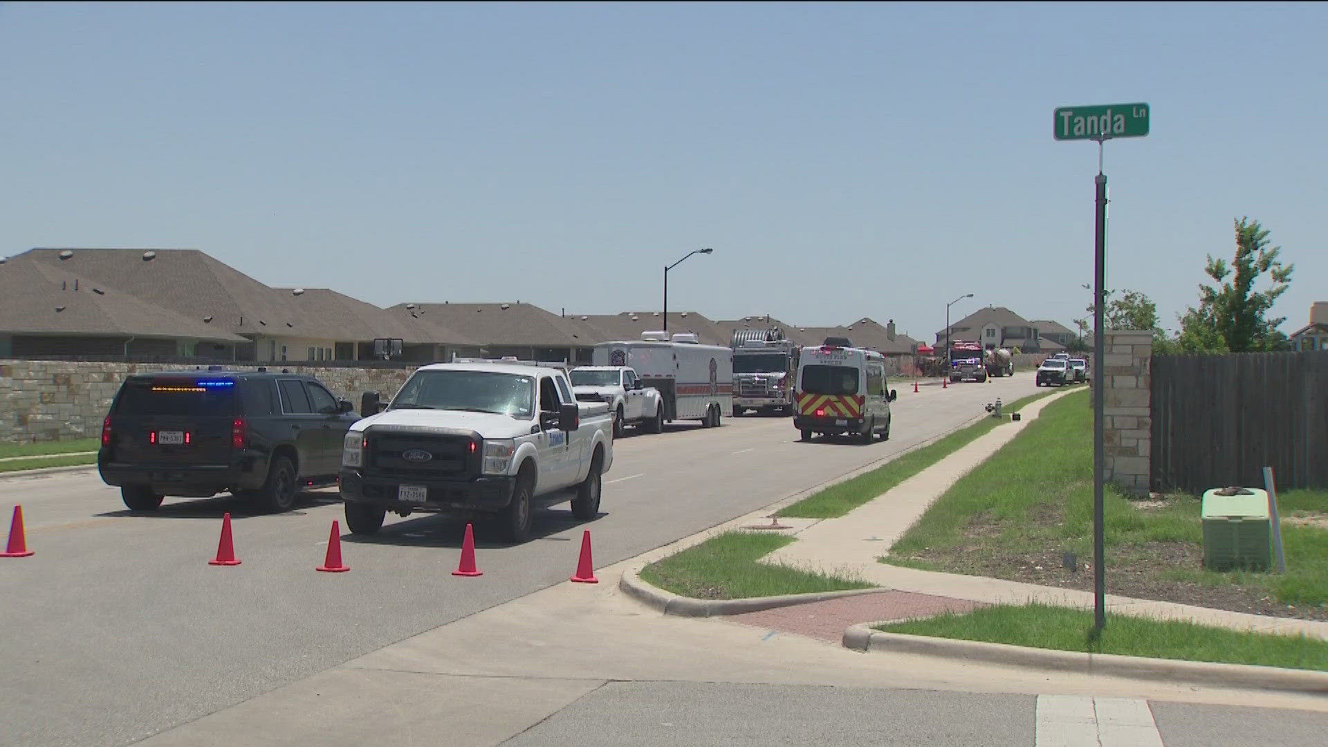 Winterfield Drive is closed at Tanda Lane, in a neighborhood off the 130 toll road.