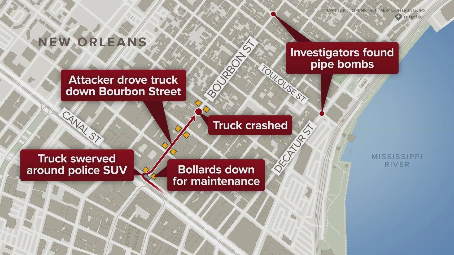 Map shows details of how Bourbon Street attack unfolded in New Orleans ...