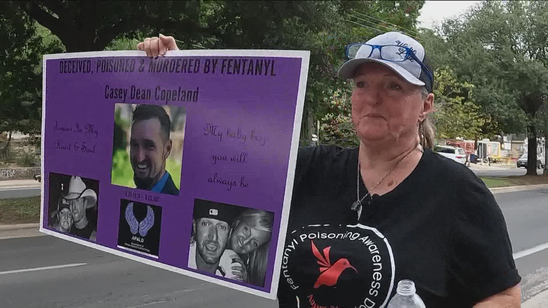 Dozens gathered in Austin and marched a mile to remember their family members and friends who died as a result of fentanyl.