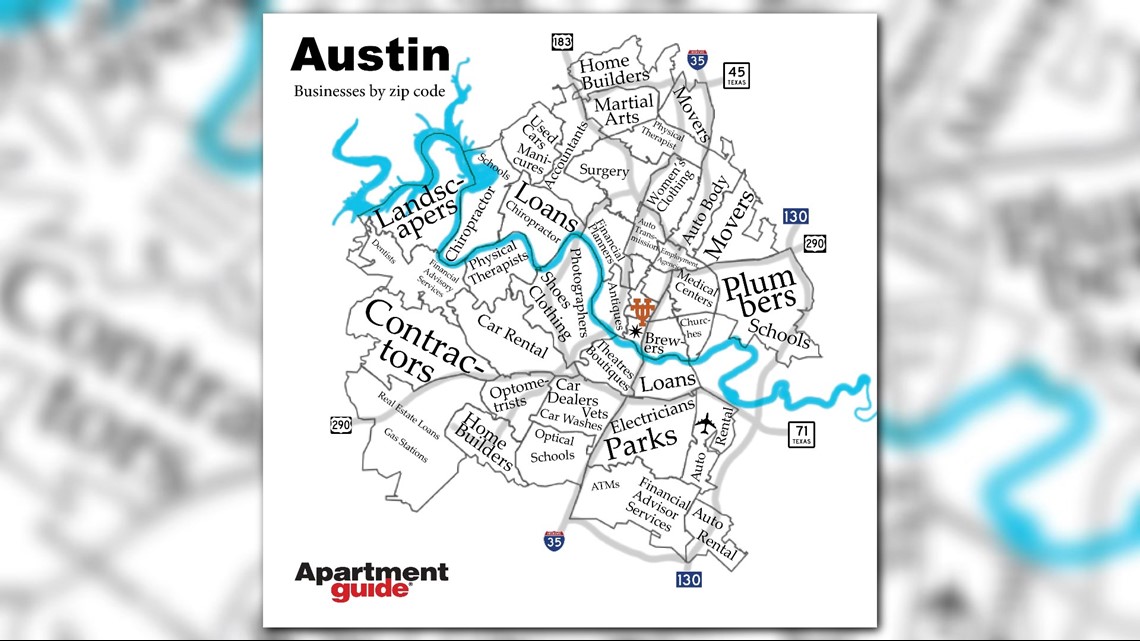 Apartment Guide releases how Austin looks according to the most popular businesses by zip code