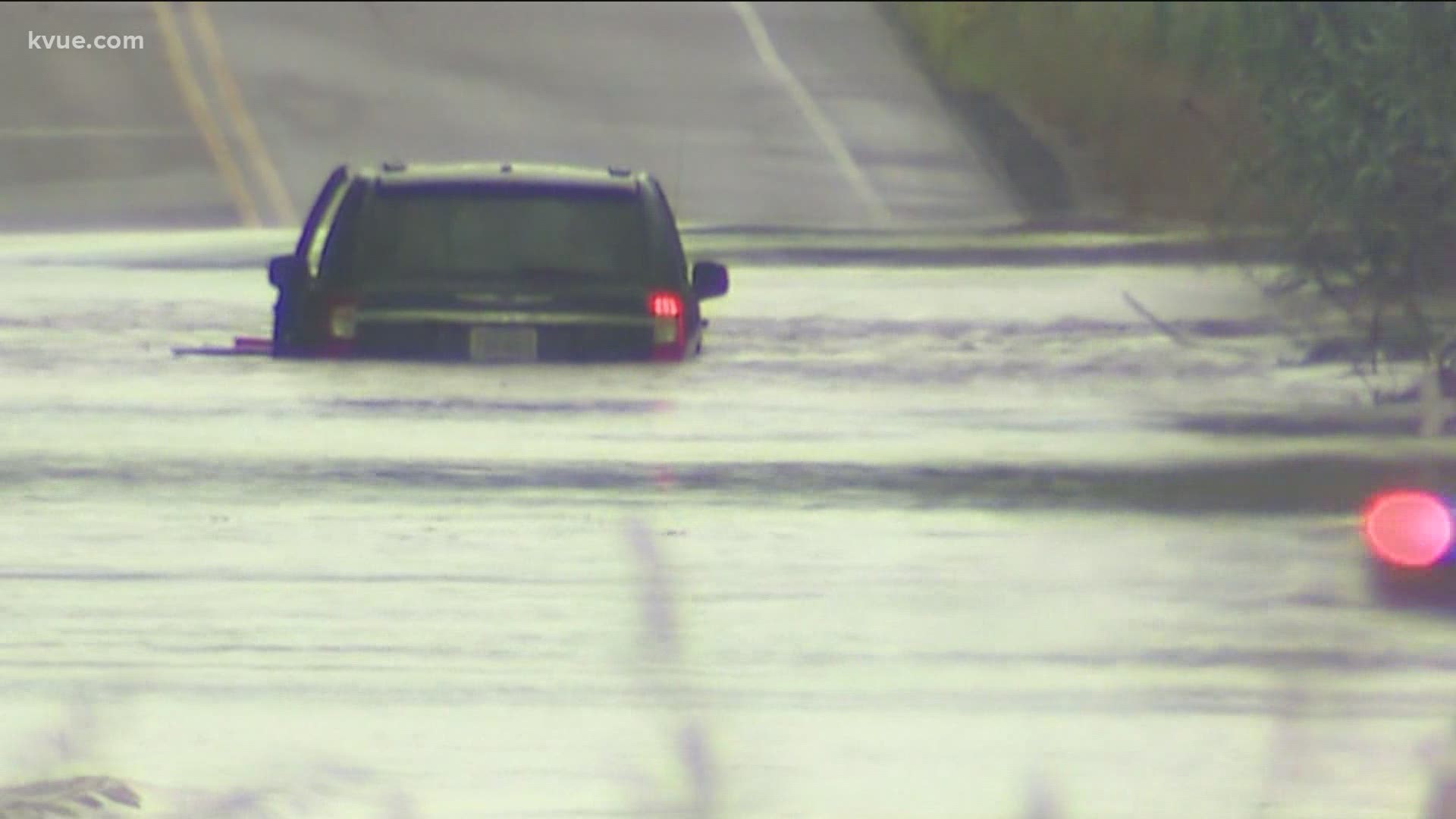 Rescue crews had to call in STAR Flight to rescue a driver stuck on a flooded road east of Manor.