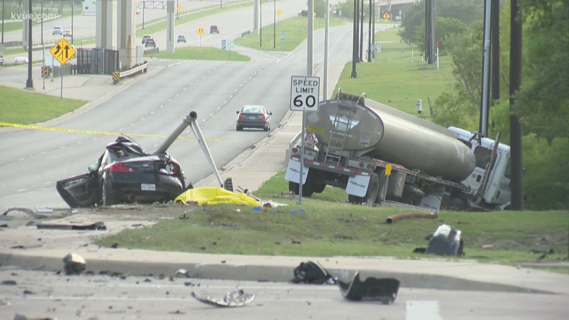 A crash between an 18-wheeler and a car left one man dead -- and shutdown a major road in northeast Austin Sunday.