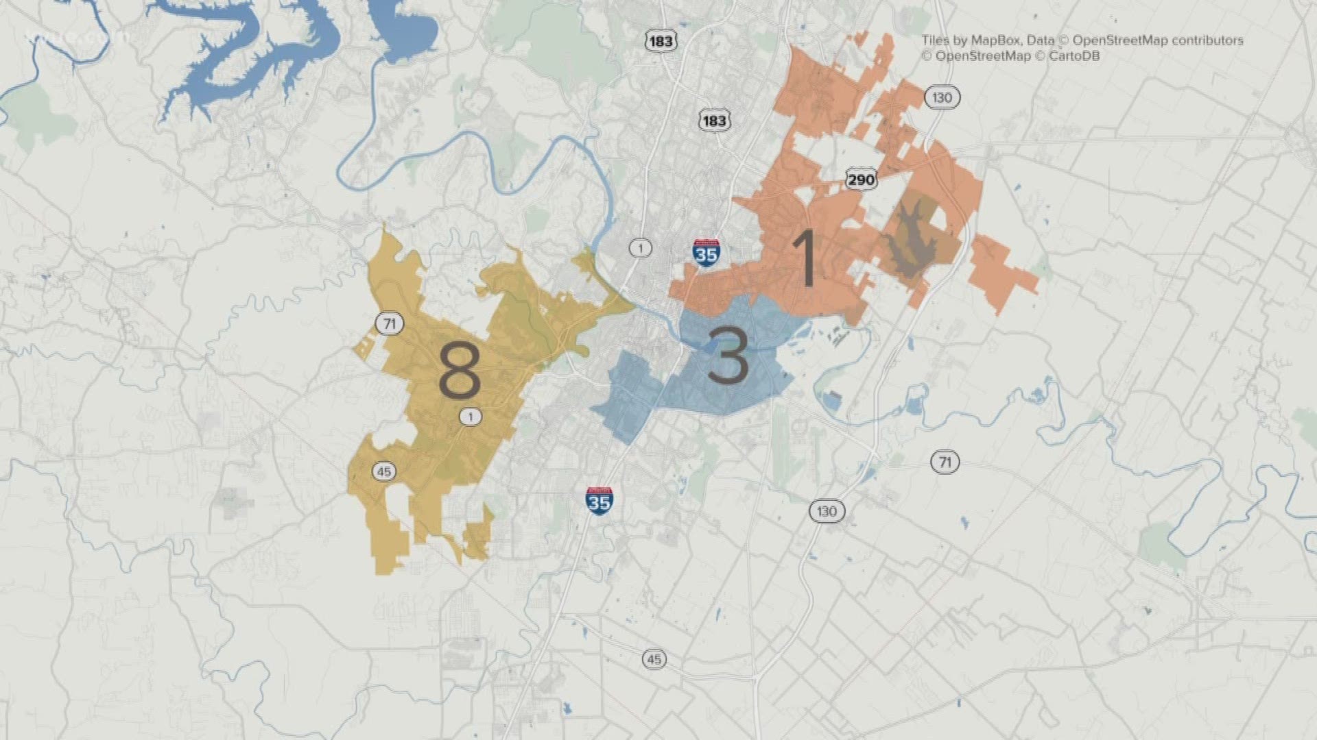 There are runoffs in Austin City Council districts 1, 3 and 8.