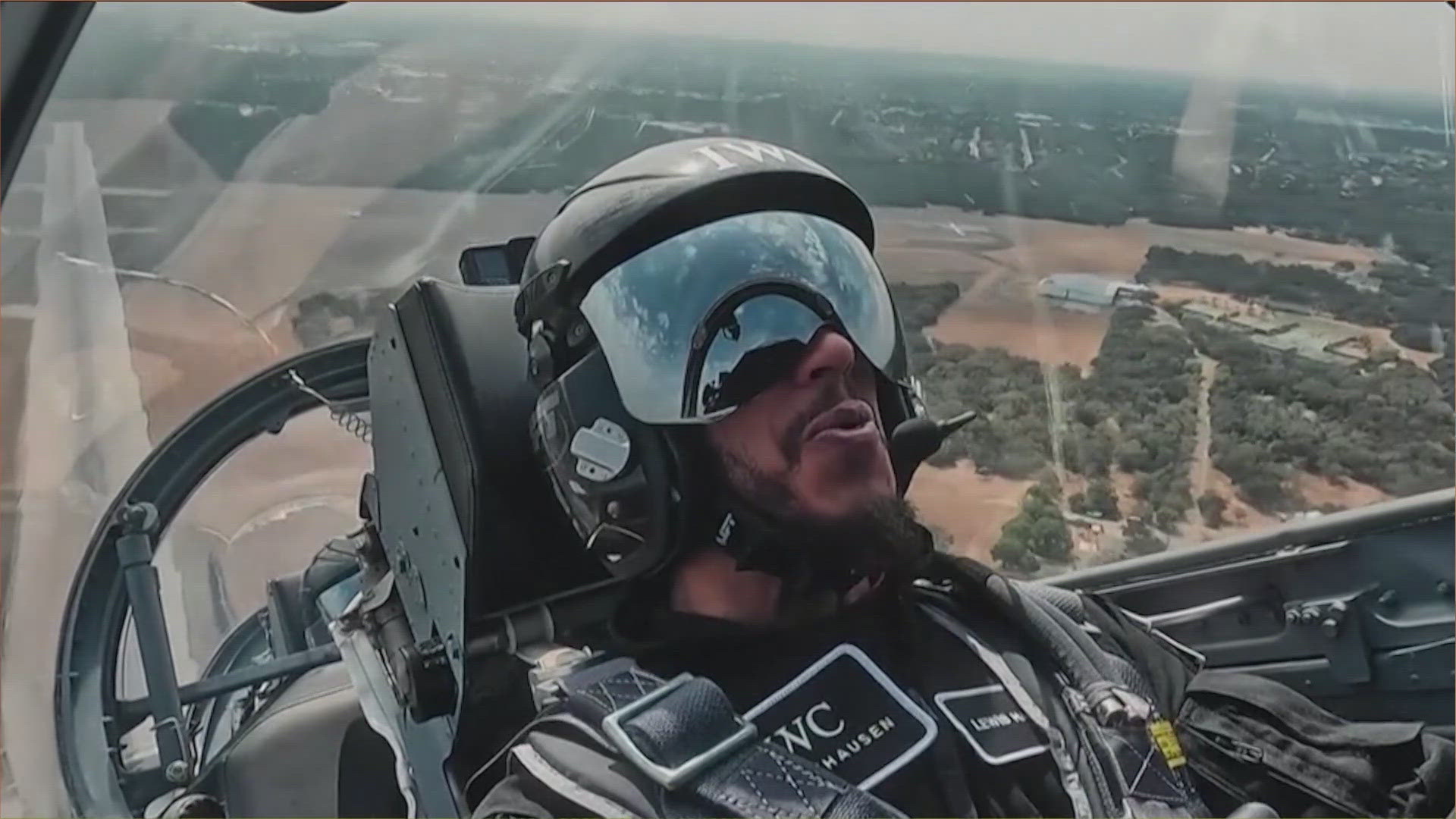 Seven-time F1 champion Lewis Hamilton was able to control a jet used for astronaut training.