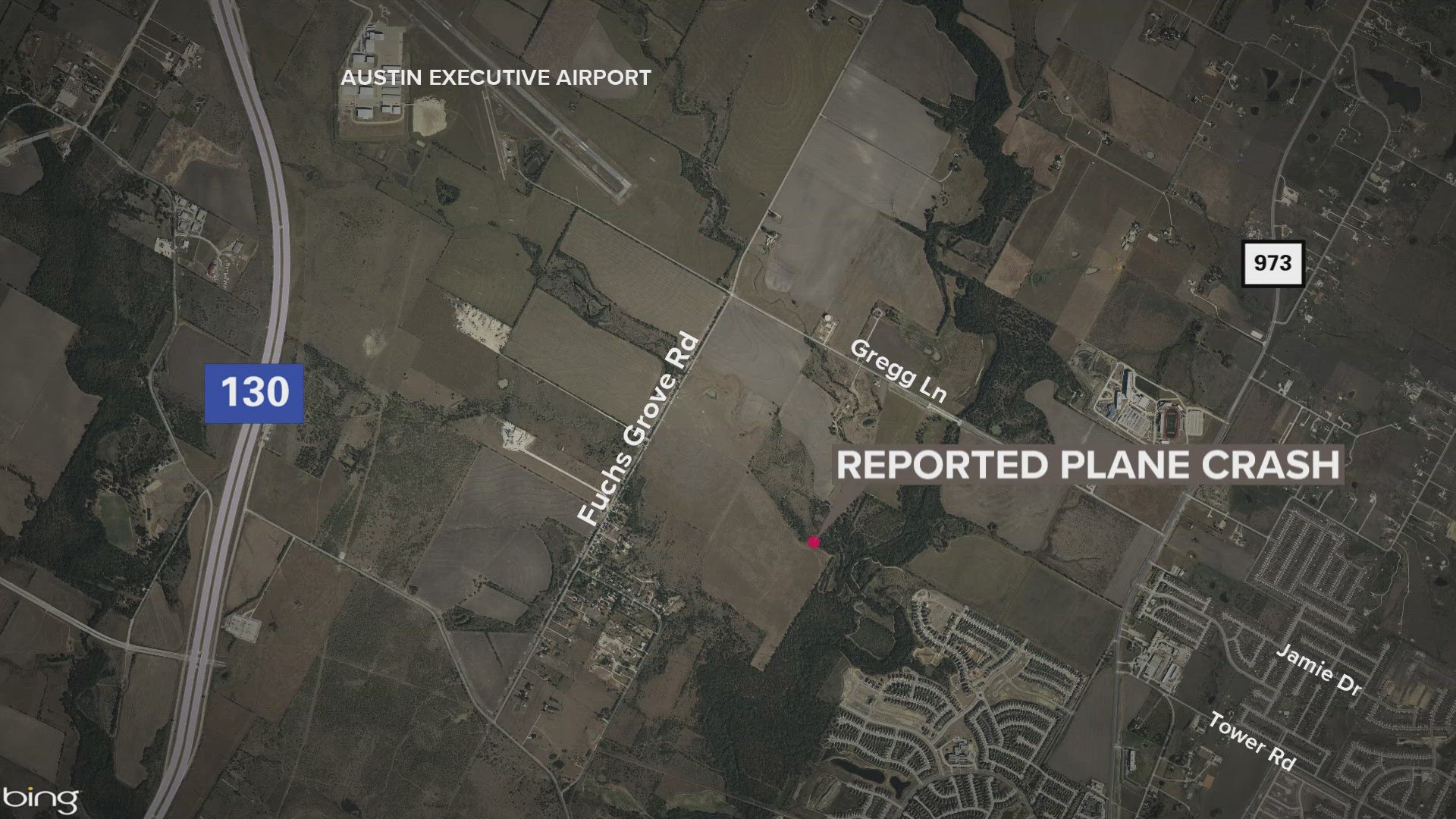 The crash happened Friday morning on Fuchs Grove Road, not far from the Austin Executive Airport. 
