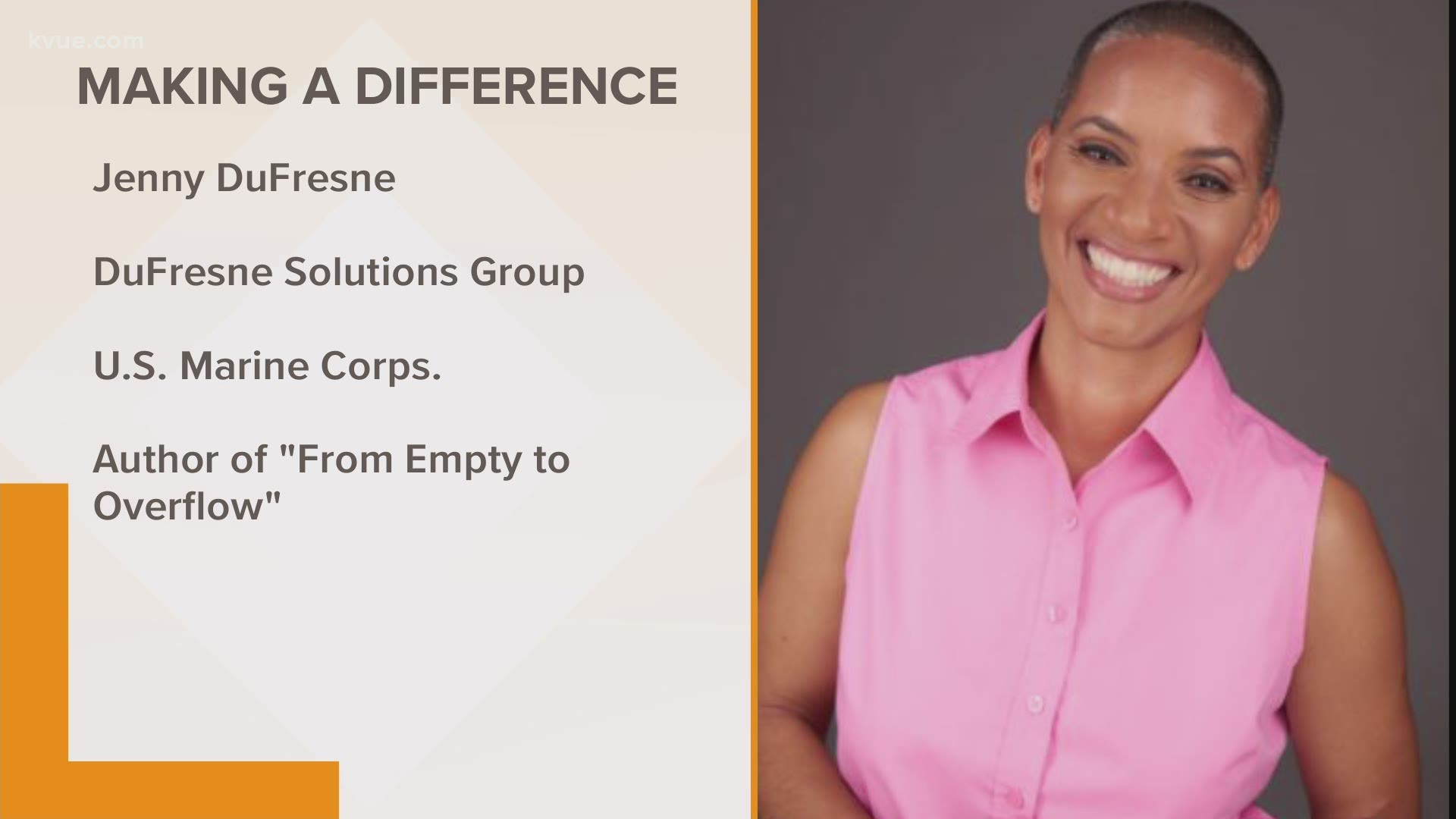Jenny DuFresne is the CEO of DuFresne Solutions Group, a leadership training firm. She is the Board Chair for the Greater Austin Black Chamber of Commerce.